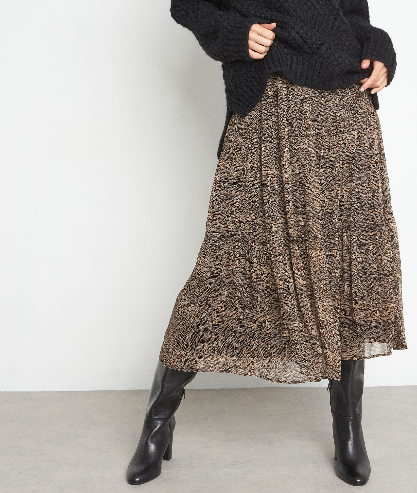 Jupe imprimé animal camel et noir Ginko Faume - seconde main