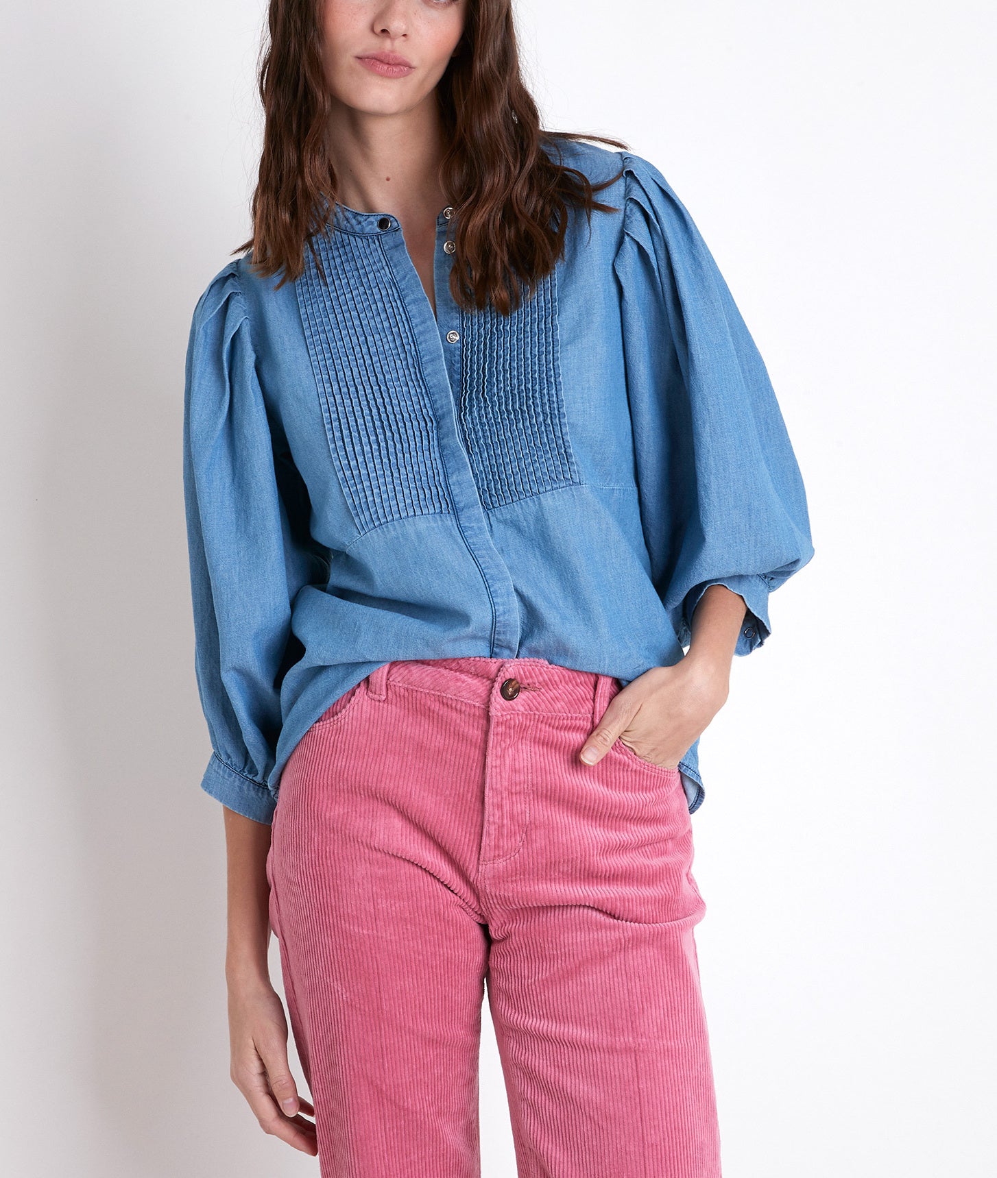Blouse plissée en denim Tarika Faume - seconde main