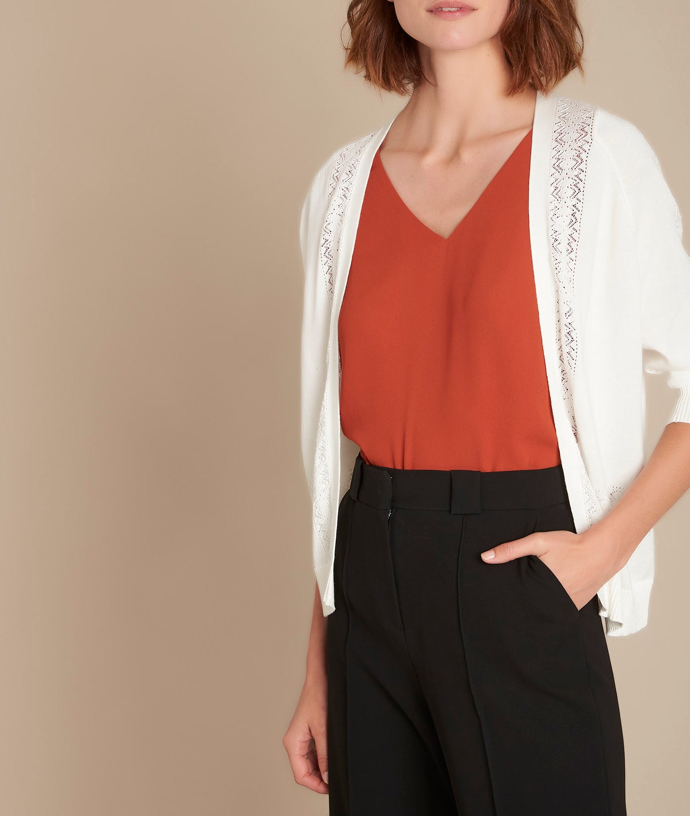 Gilet en maille ajourée écru Foly Faume - seconde main