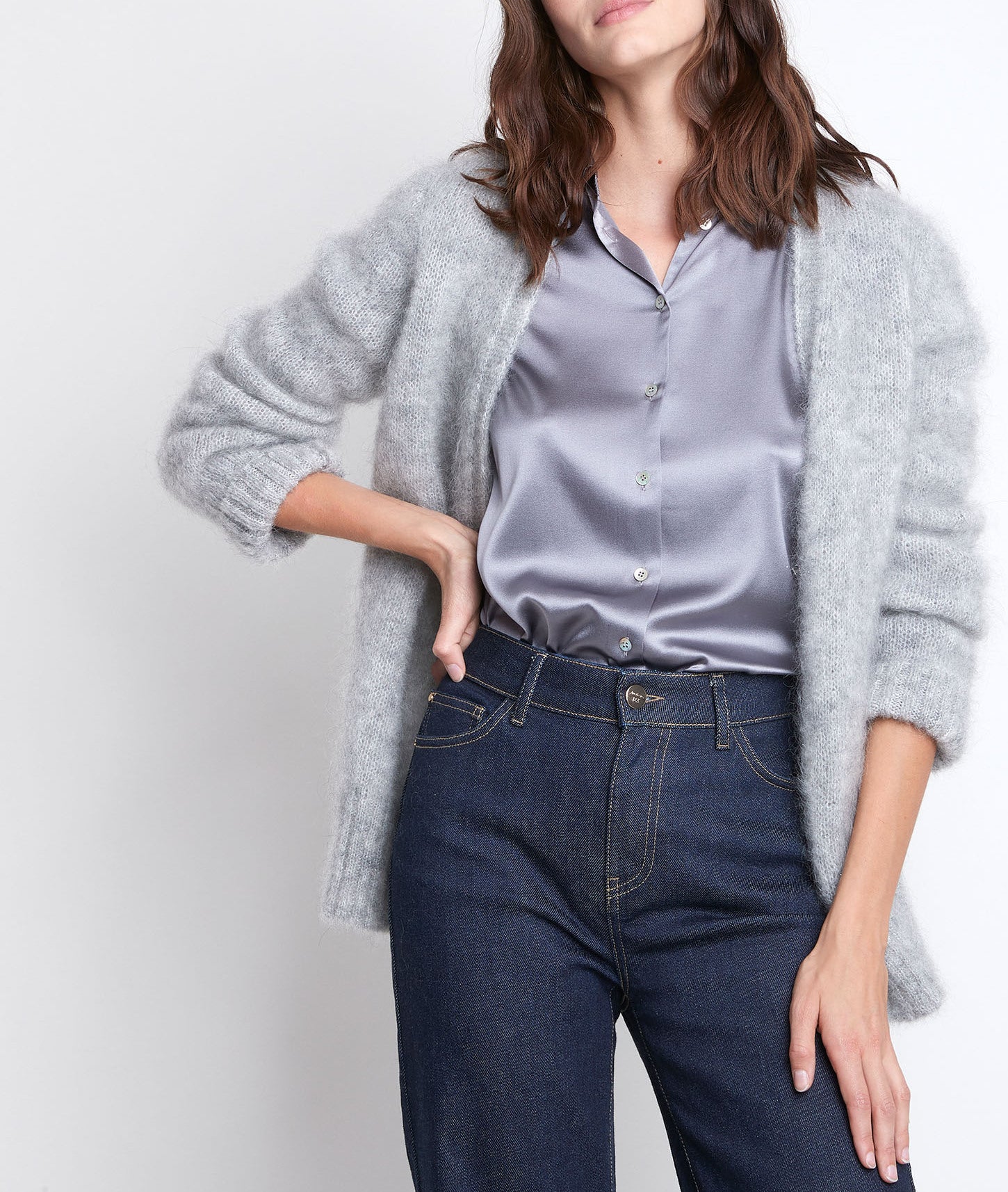 Blouse en soie mélangée grise Jerry Faume - seconde main