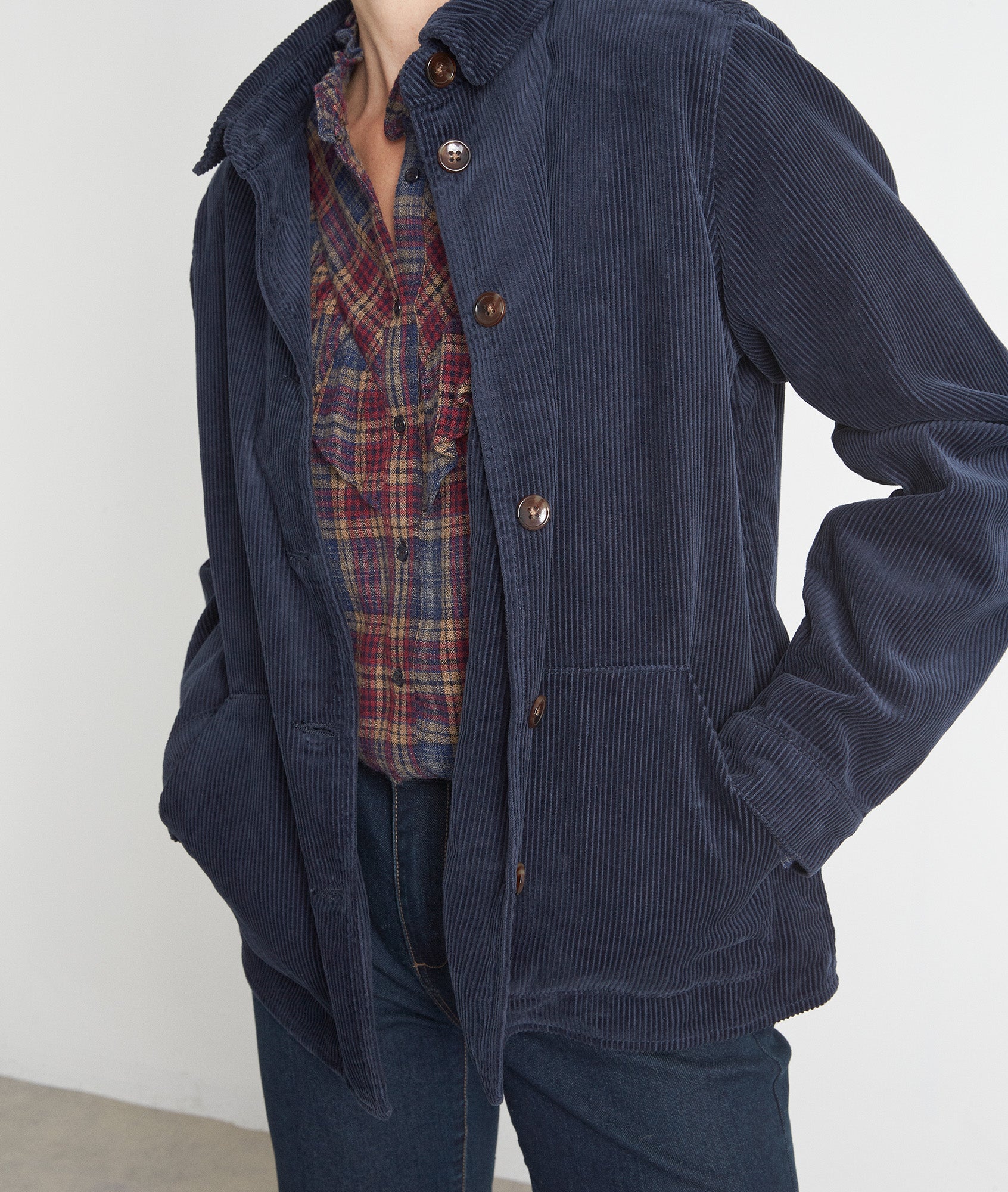 Veste de travail en velours côtelé bleu marine Romea Faume - seconde main