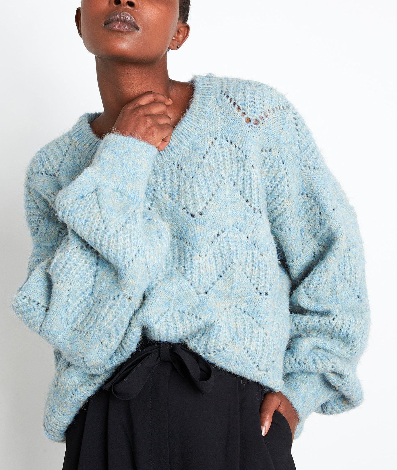 Pull oversize en maille ajourée bleu ciel Talman Faume - seconde main