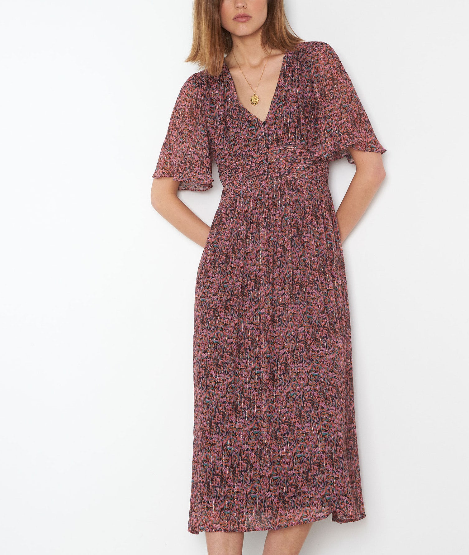 Robe mi-longue imprimée rose Nervane Faume - seconde main