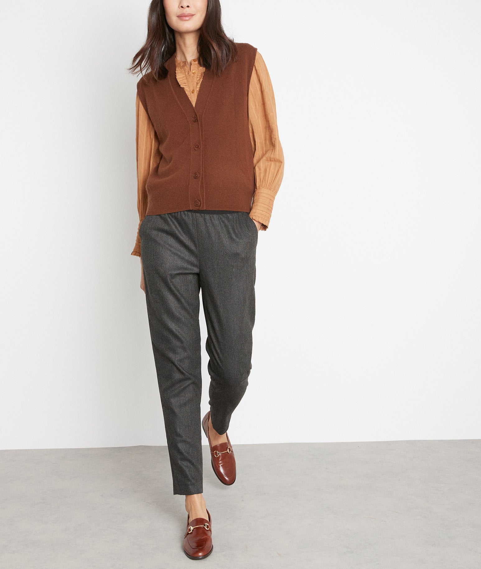 Pantalon fluide en flanelle gris anthracite Drice Faume - seconde main