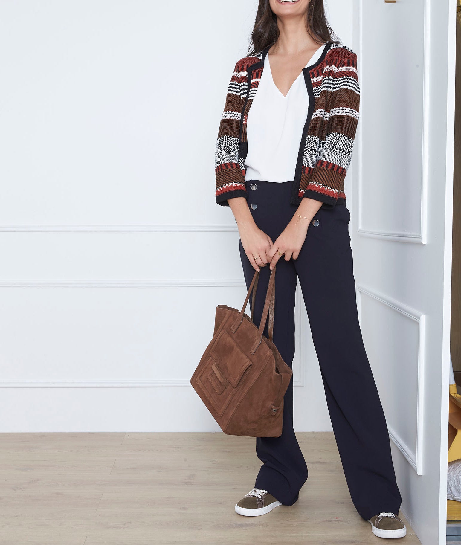 Gilet marron jacquard ethnique Amazone Faume - seconde main