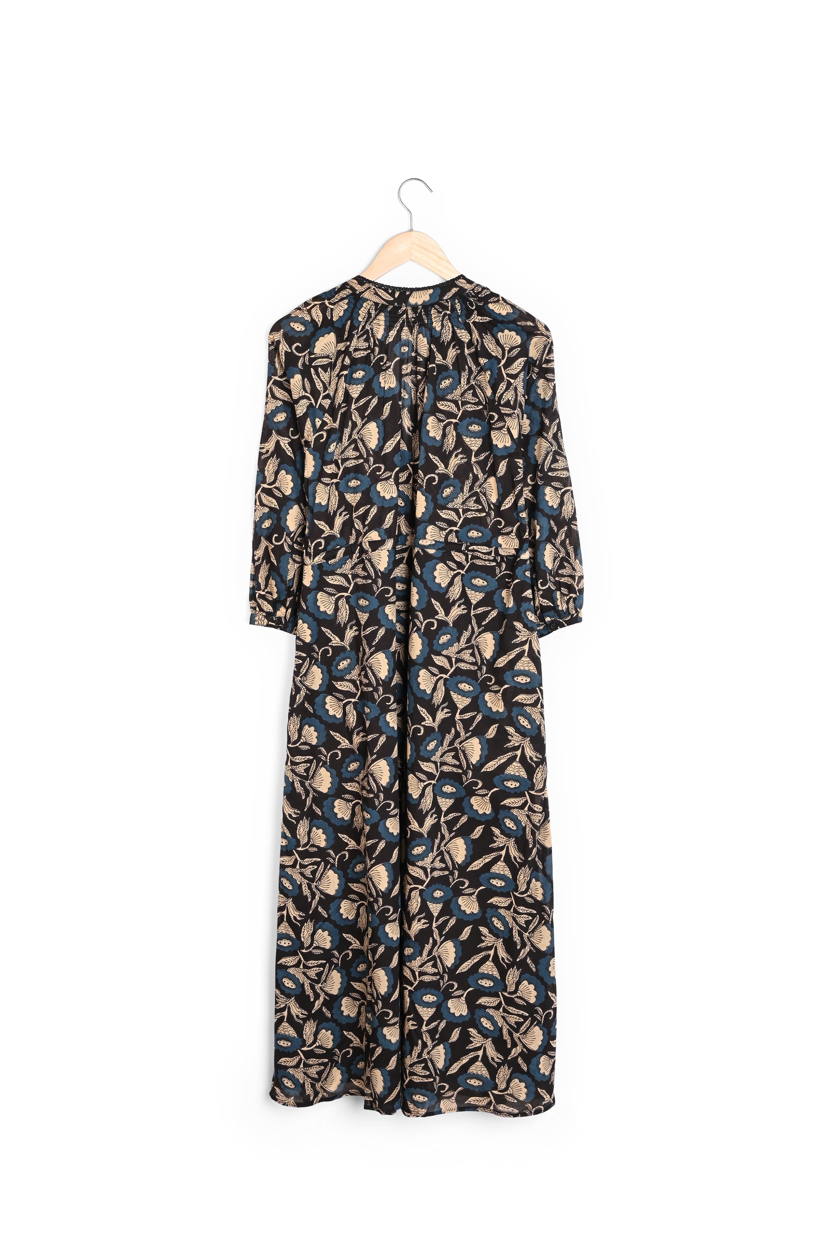 Robe longue en coton imprimé noir Norina Faume - seconde main