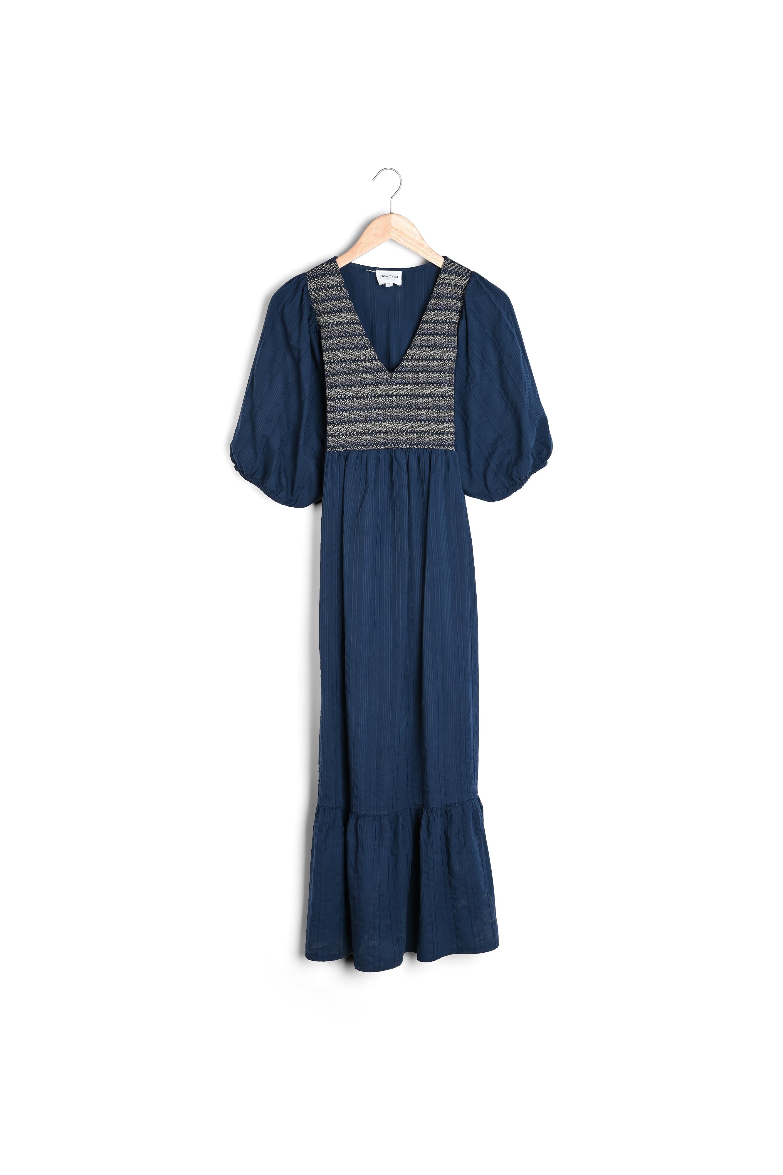 Robe longue plastron brodé denim brut Hilda Faume - seconde main