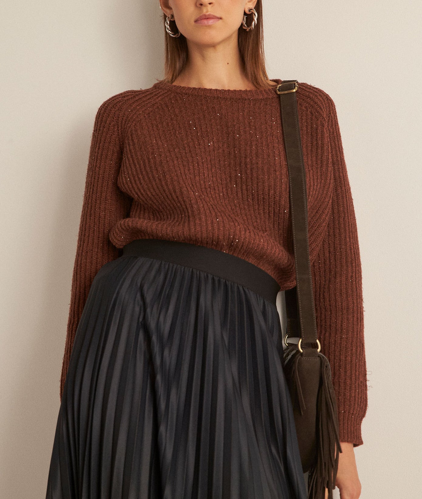 Pull court en maille marron Barbara Faume - seconde main