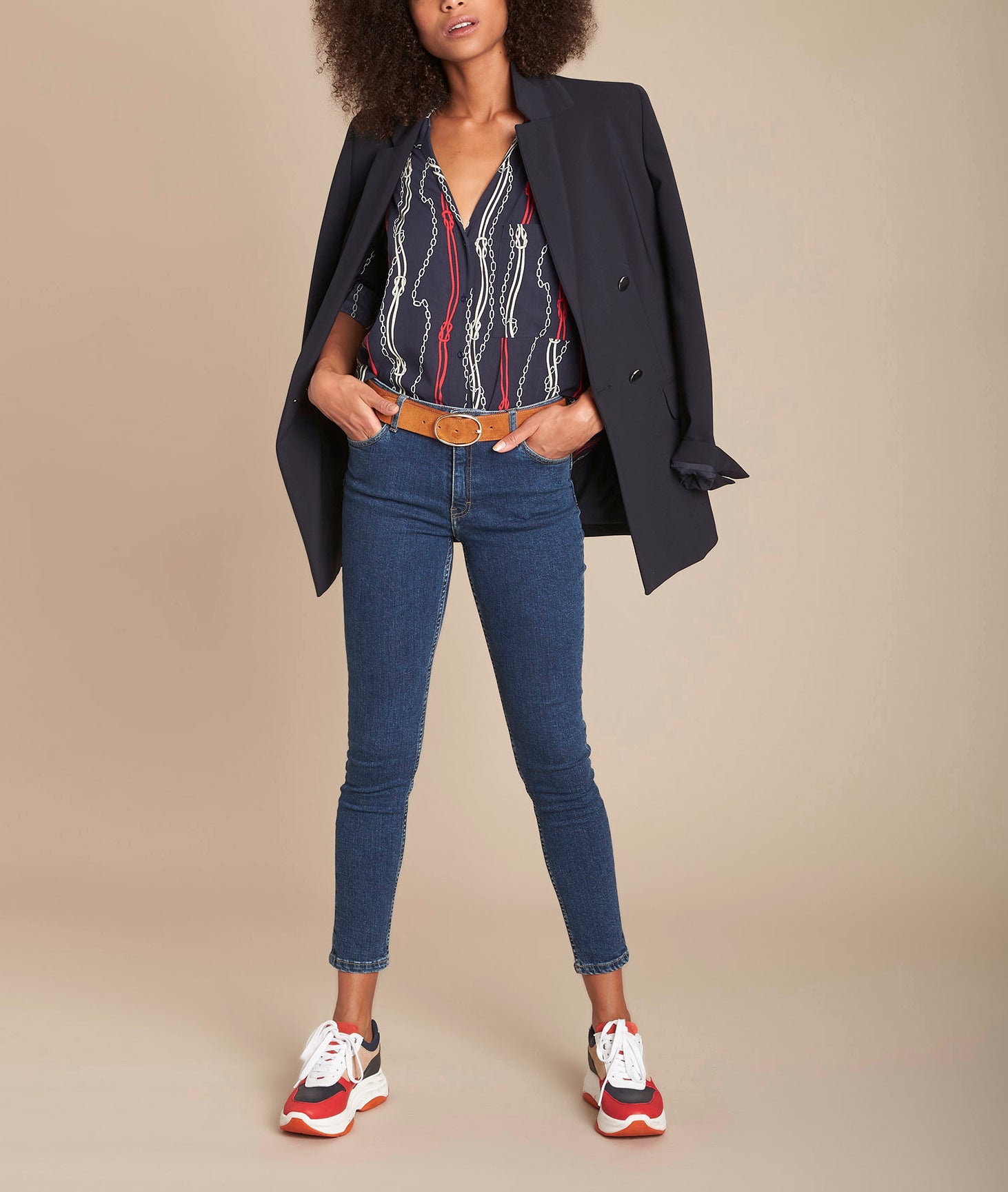 Chemise marine imprimée chaînes Cathleen Faume - seconde main