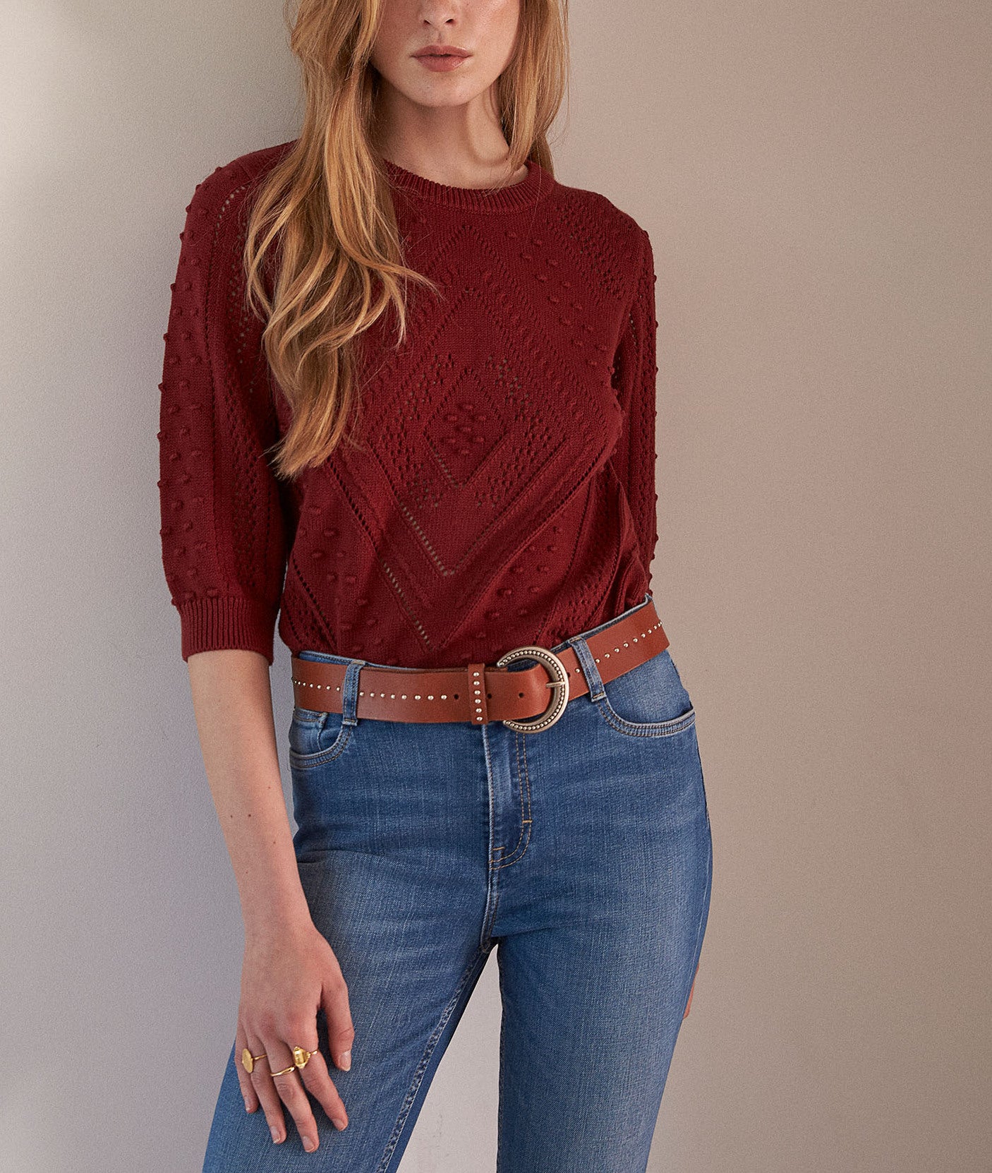 Pull texturé en coton bio rouge brique Pietra Faume - seconde main