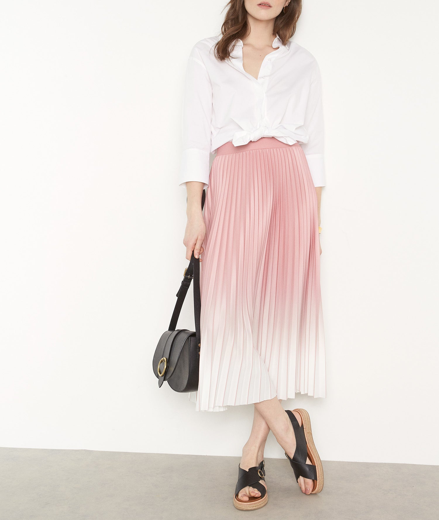 Jupe mi-longue plissée rose poudre Darcy Faume - seconde main