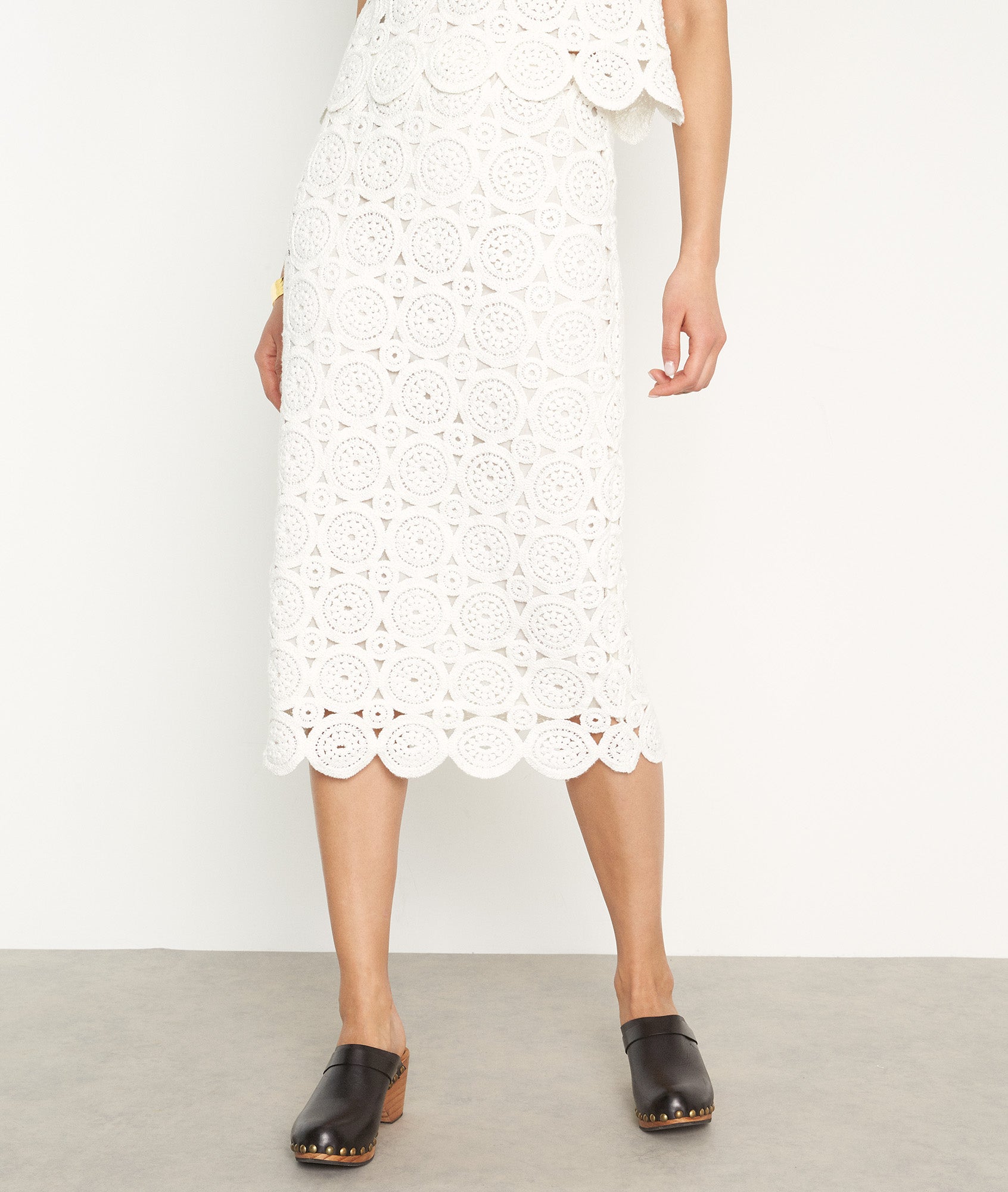 Jupe longue en crochet de coton blanc Dalia Faume - seconde main