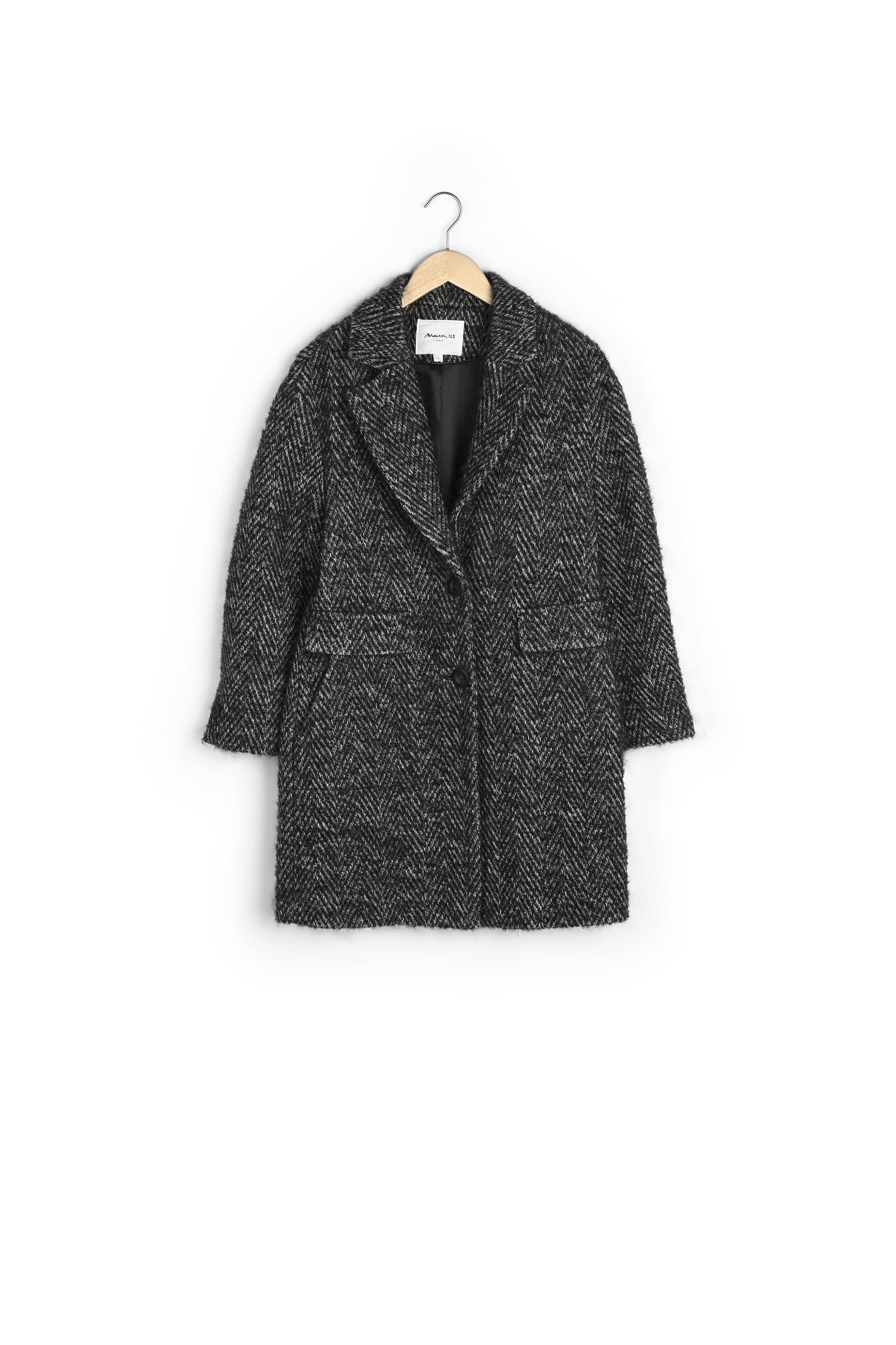 Manteau en laine à chevron gris chiné Lubna Faume - seconde main