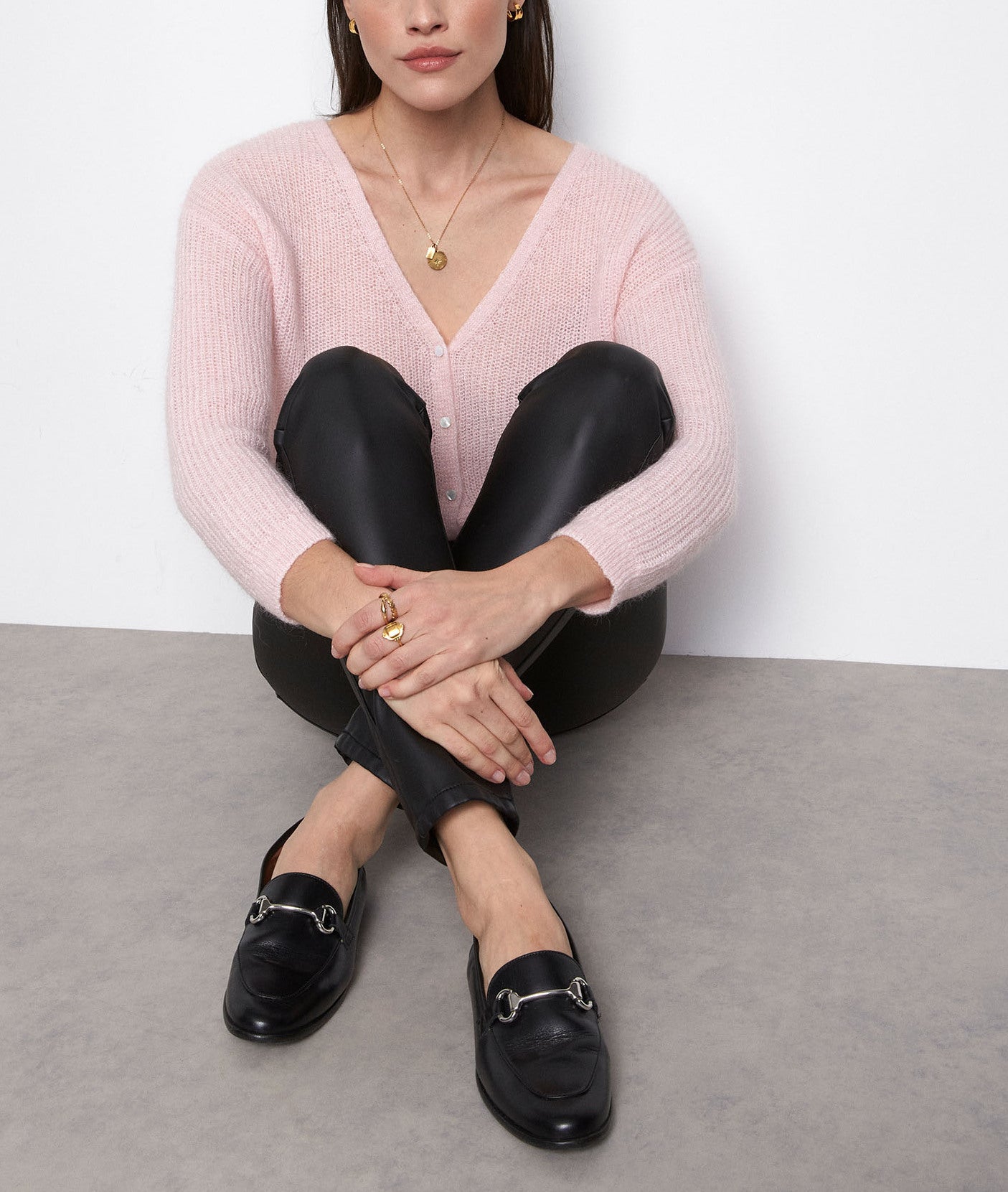 Cardigan en laine et polyamide recyclés rose poudré Paddy Faume - seconde main