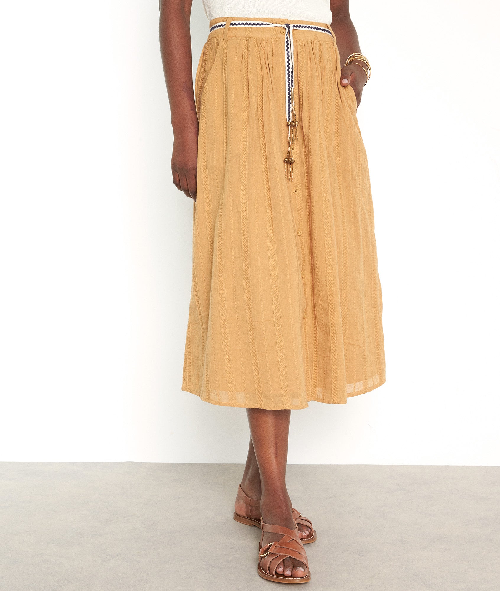 Jupe longue en coton miel Dina Faume - seconde main