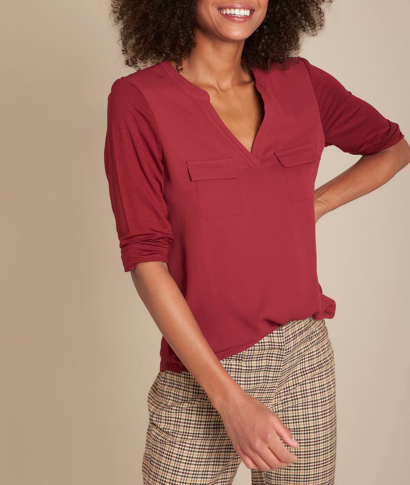 Blouse bimatière col tunisien Genna Faume - seconde main