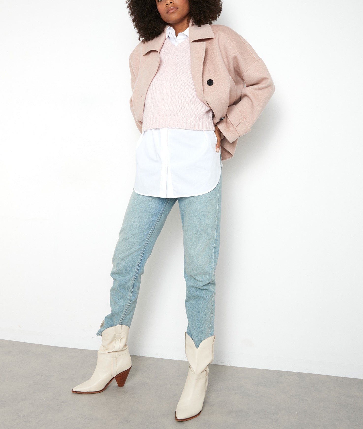 Pull sans manches col V rose poudré Tolga Faume - seconde main