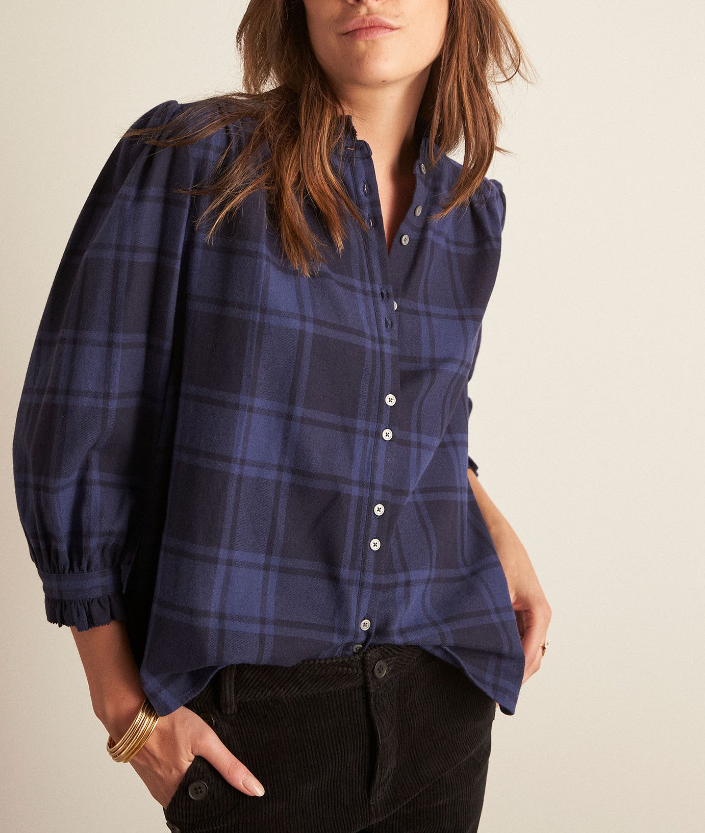 Blouse en coton à carreaux bleue Clarence Faume - seconde main