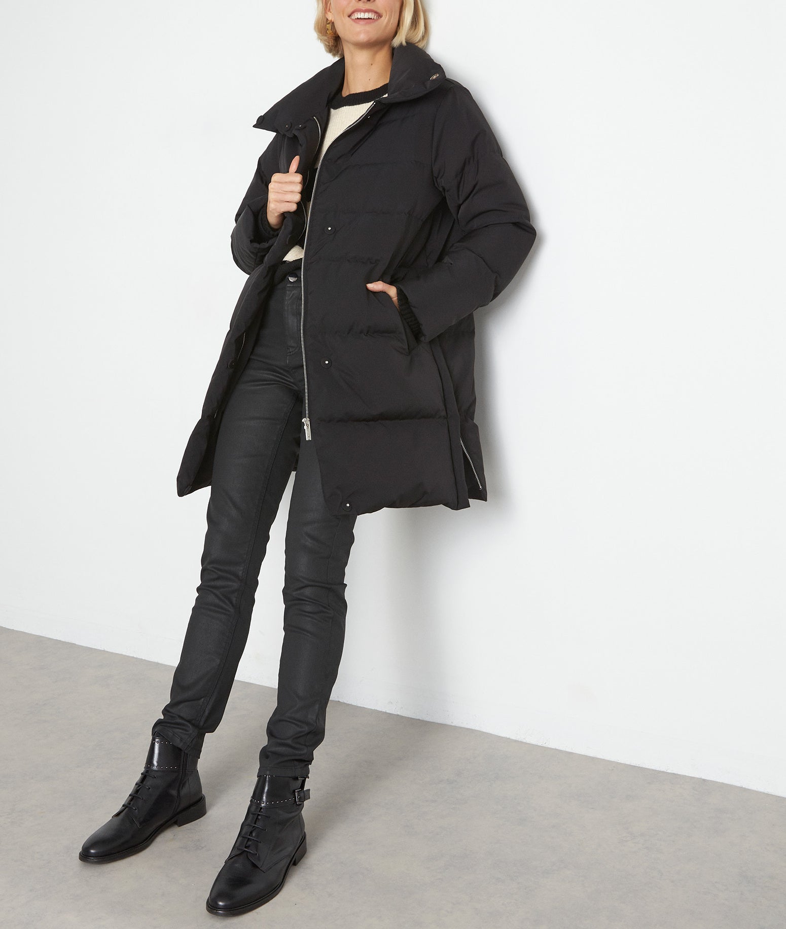 Doudoune longue matelassée noire Lise Faume - seconde main