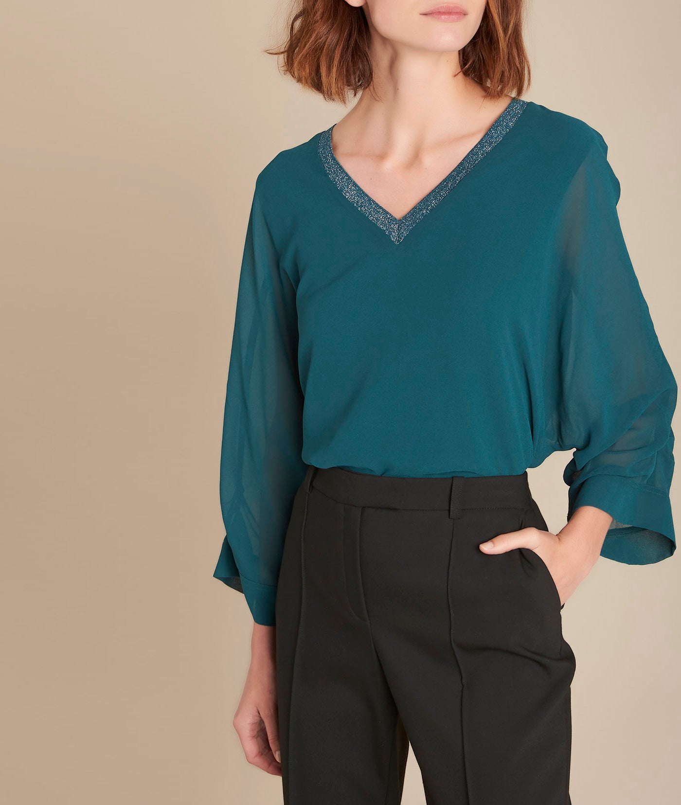 Blouse cyprès col V brillant Mara Faume - seconde main