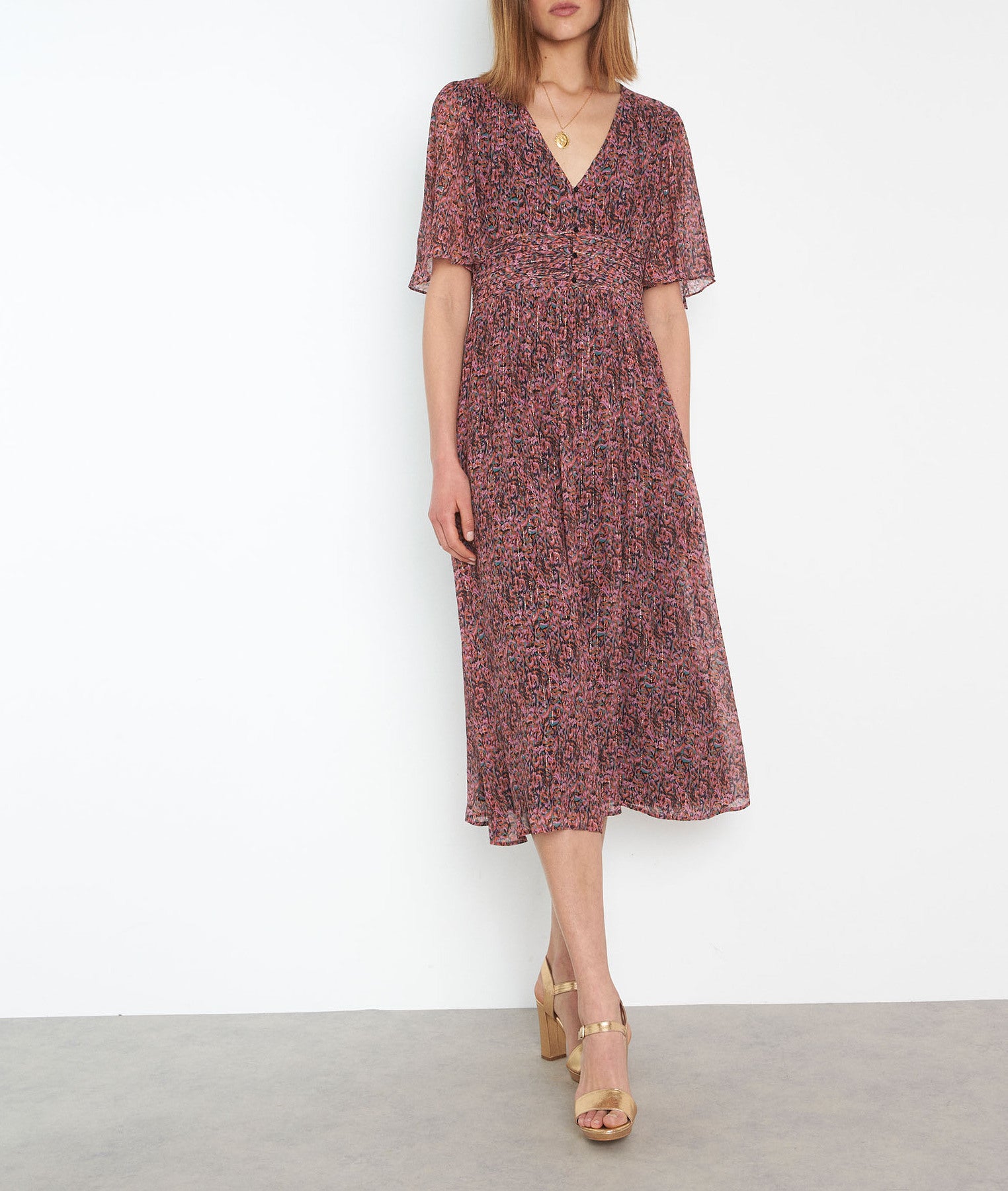 Robe mi-longue imprimée rose Nervane Faume - seconde main