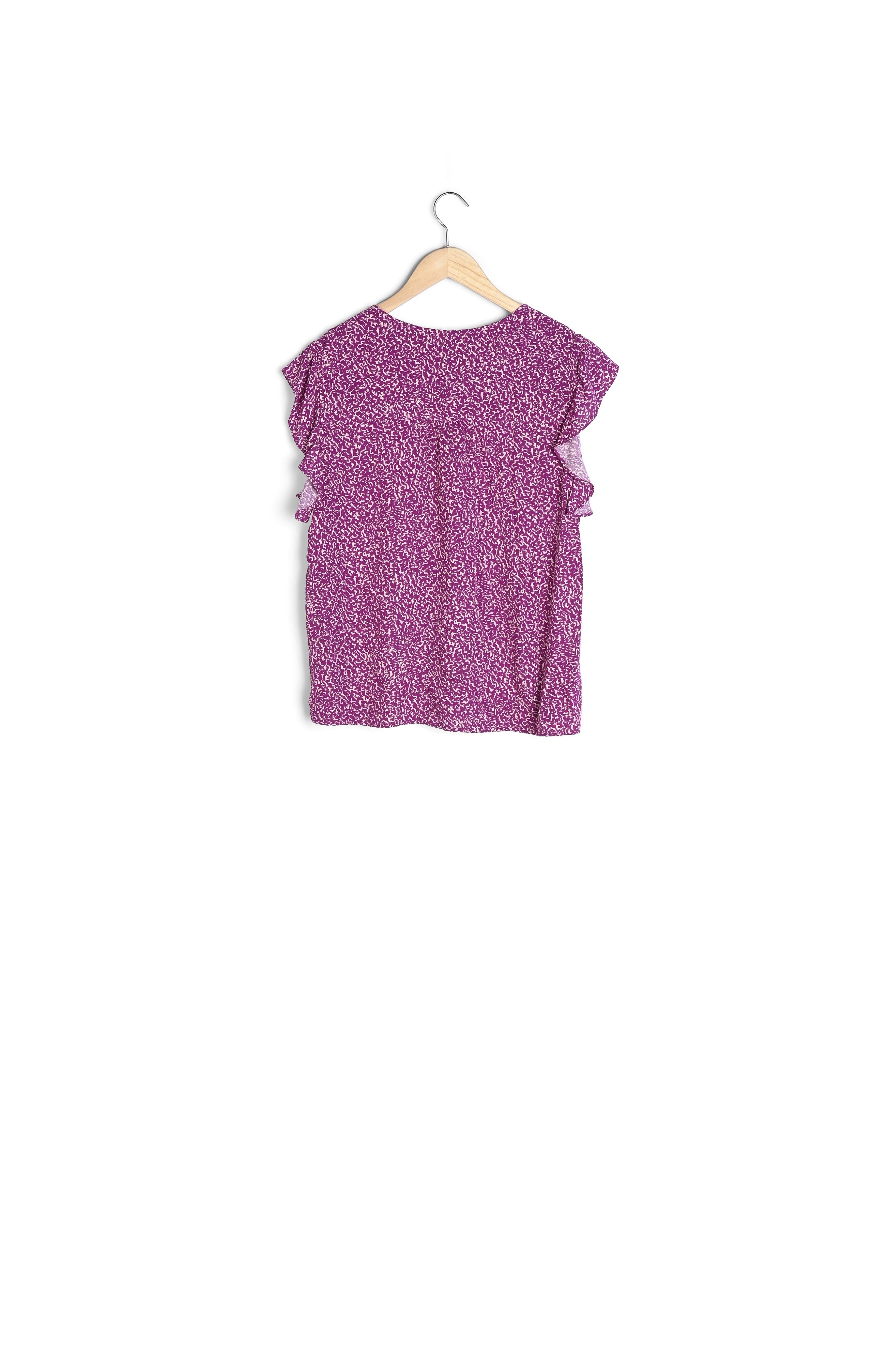 Top fluide à manches volantées imprimé fuchsia Albanne Faume - seconde main