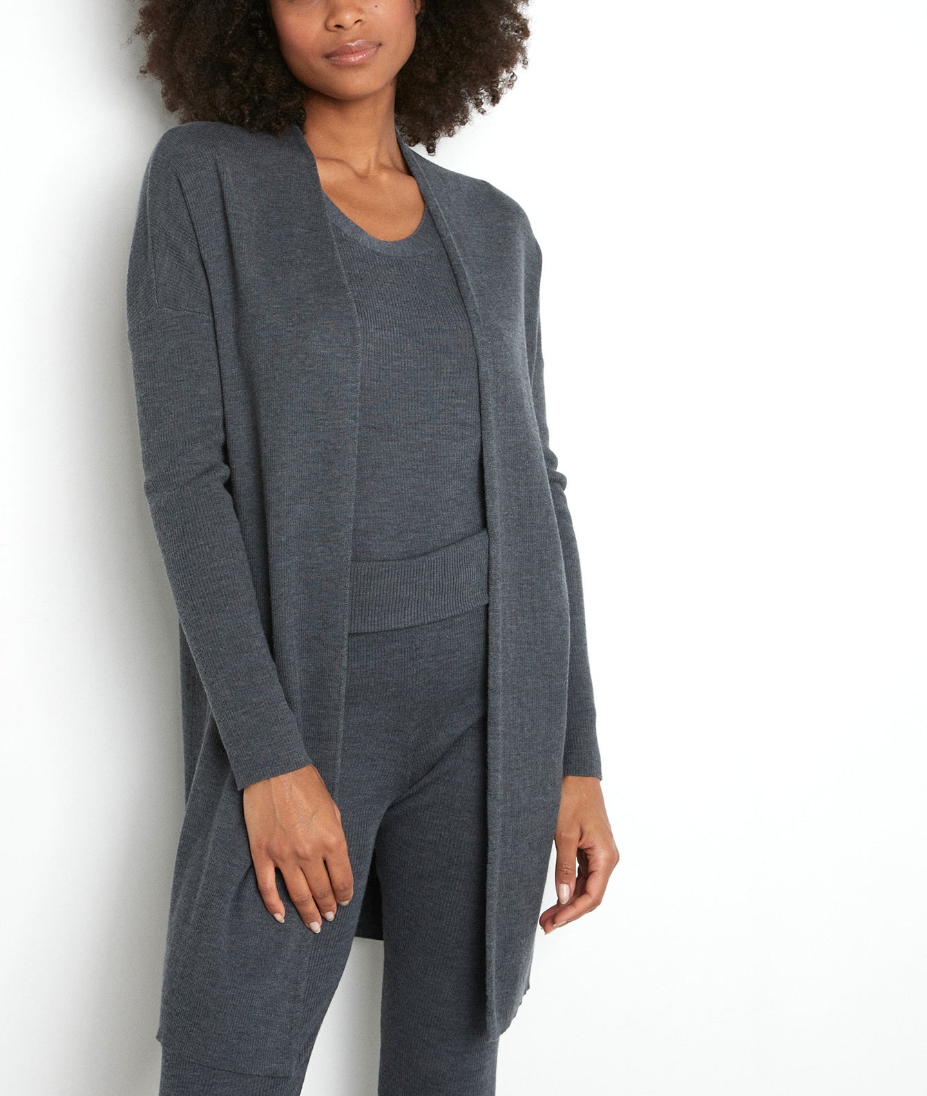 Gilet long en laine fine recyclée gris anthracite Tiago Faume - seconde main