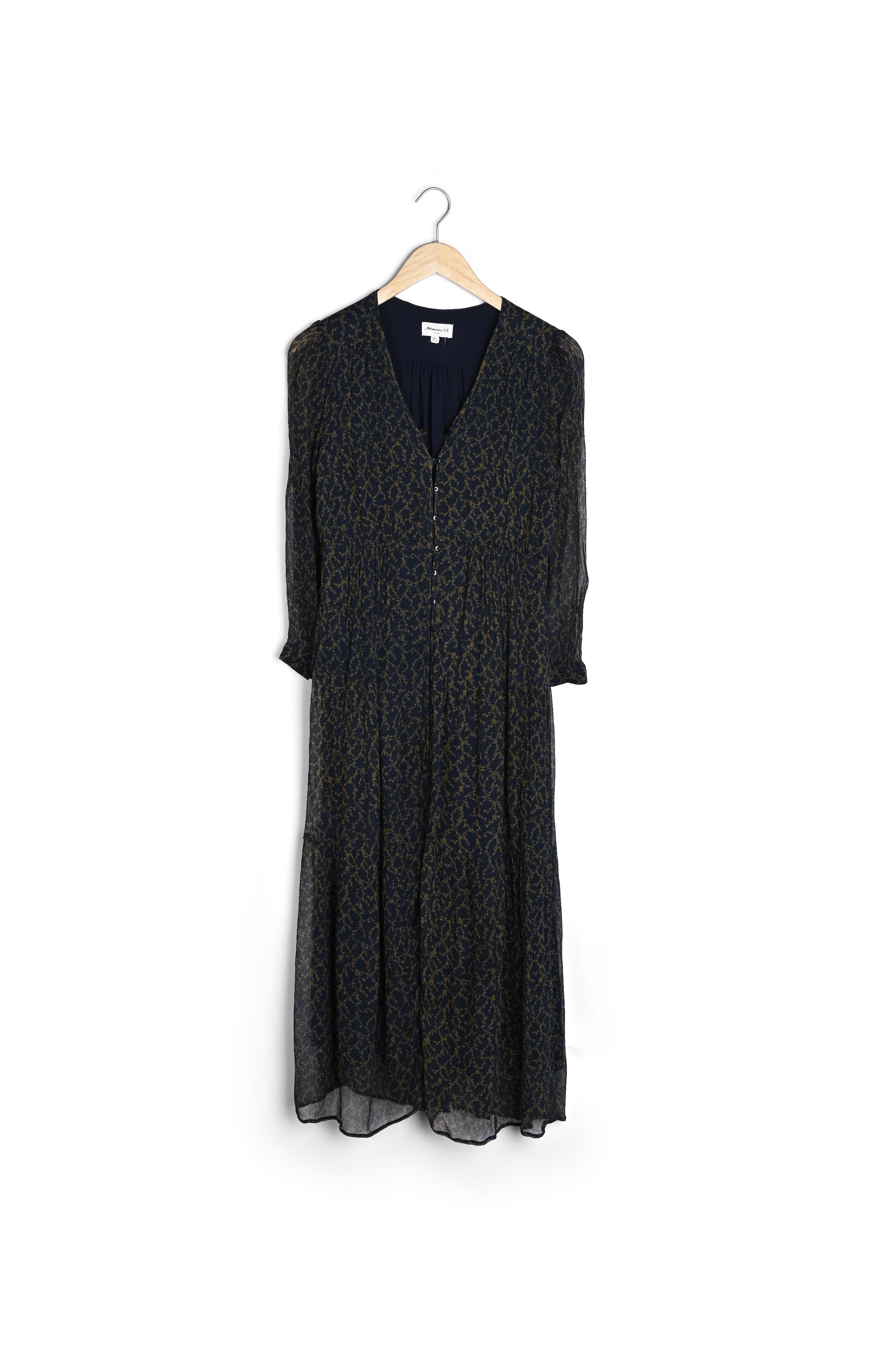 Robe longue fluide imprimée marine et bronze Souad Faume - seconde main