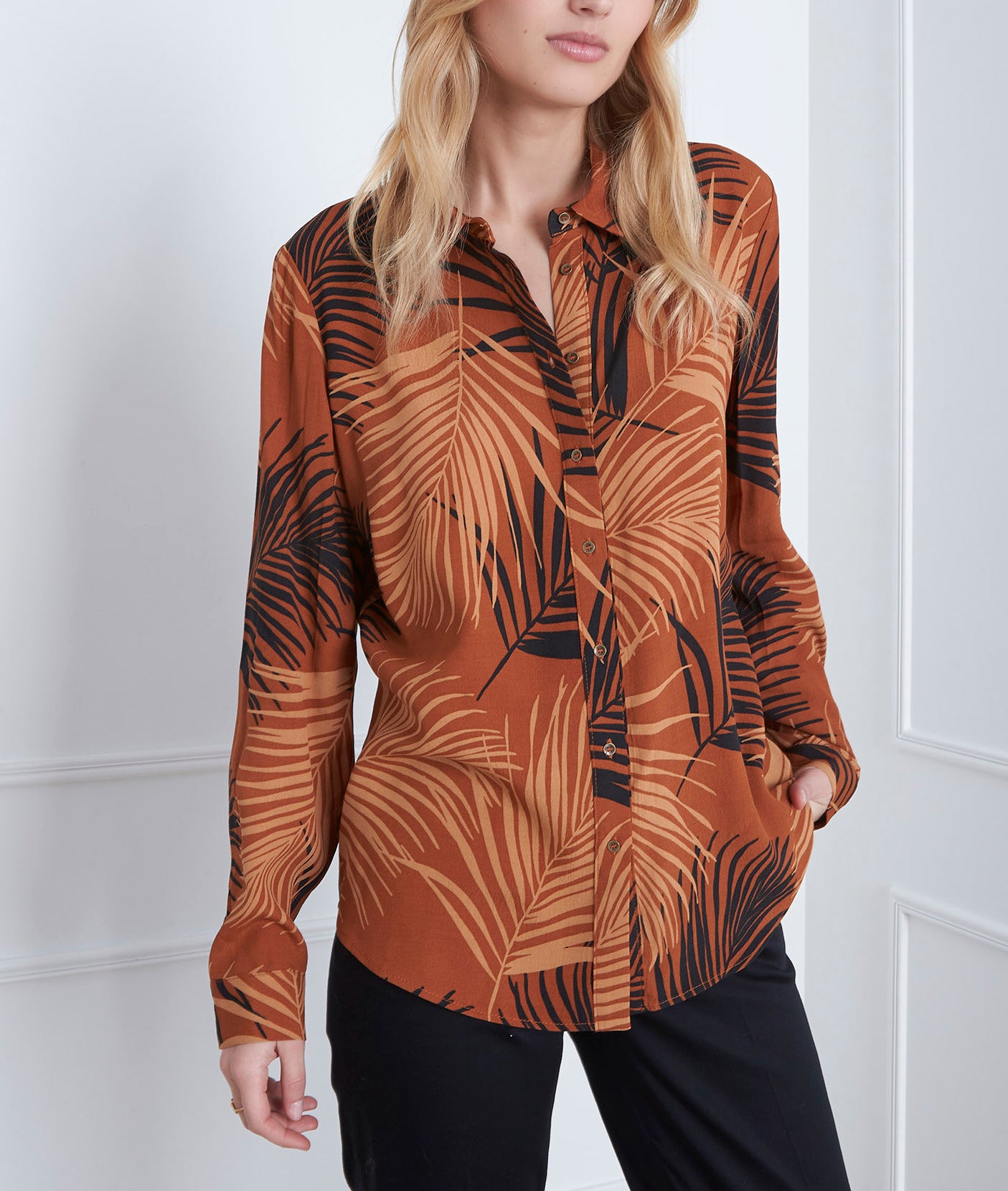 Chemise acajou imprimé palme Valse Faume - seconde main