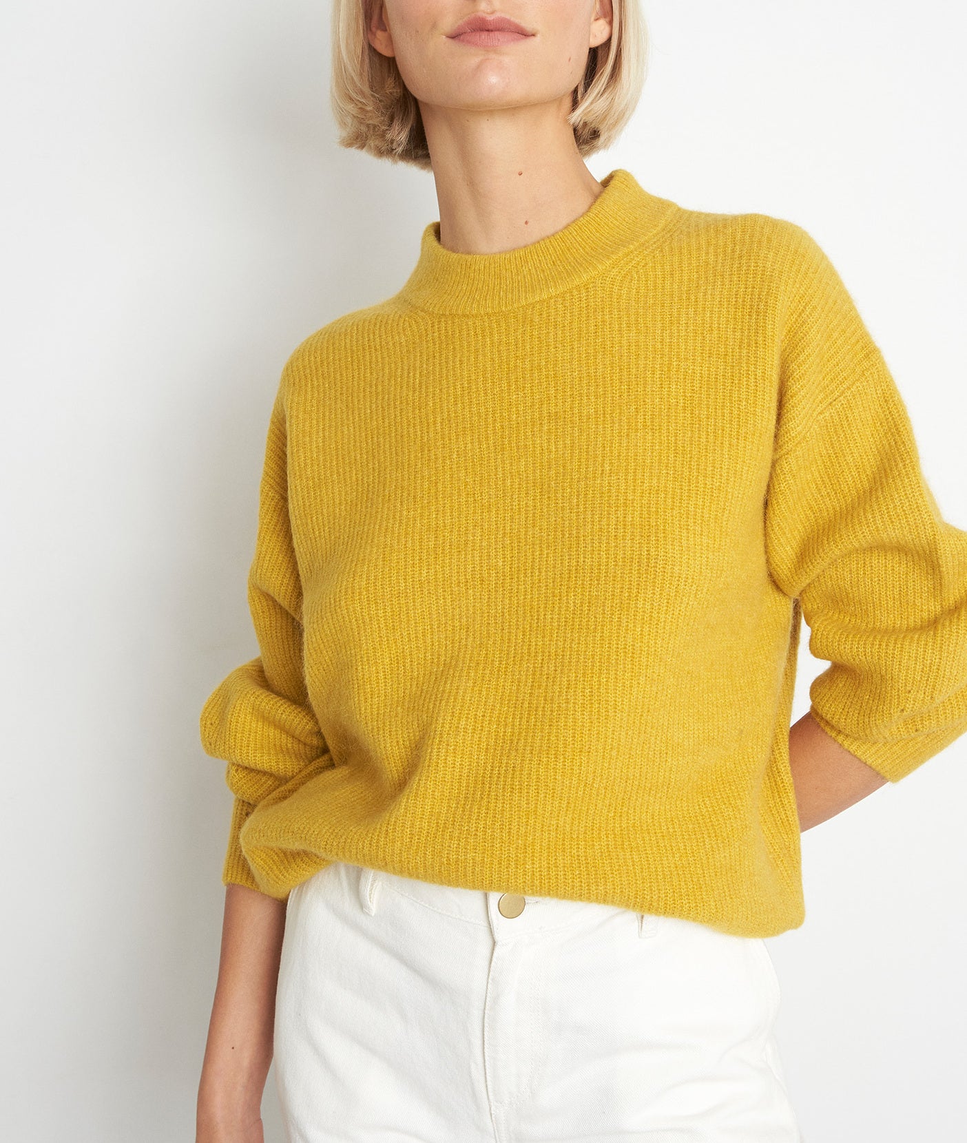 Pull en laine et alpaga jaune curry Tabasco Faume - seconde main