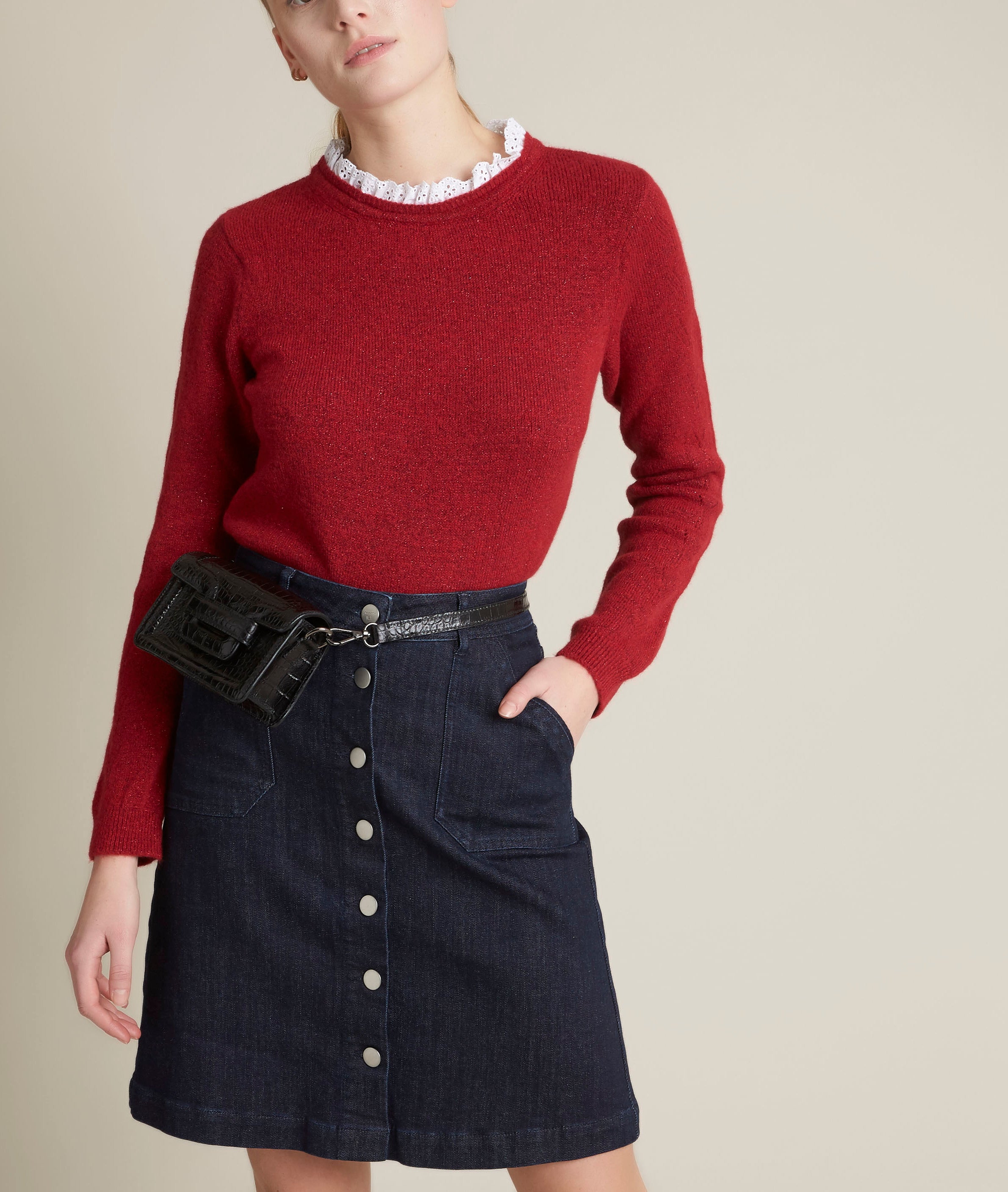 Pull lurex col fantaisie rouge Froufrou Faume - seconde main