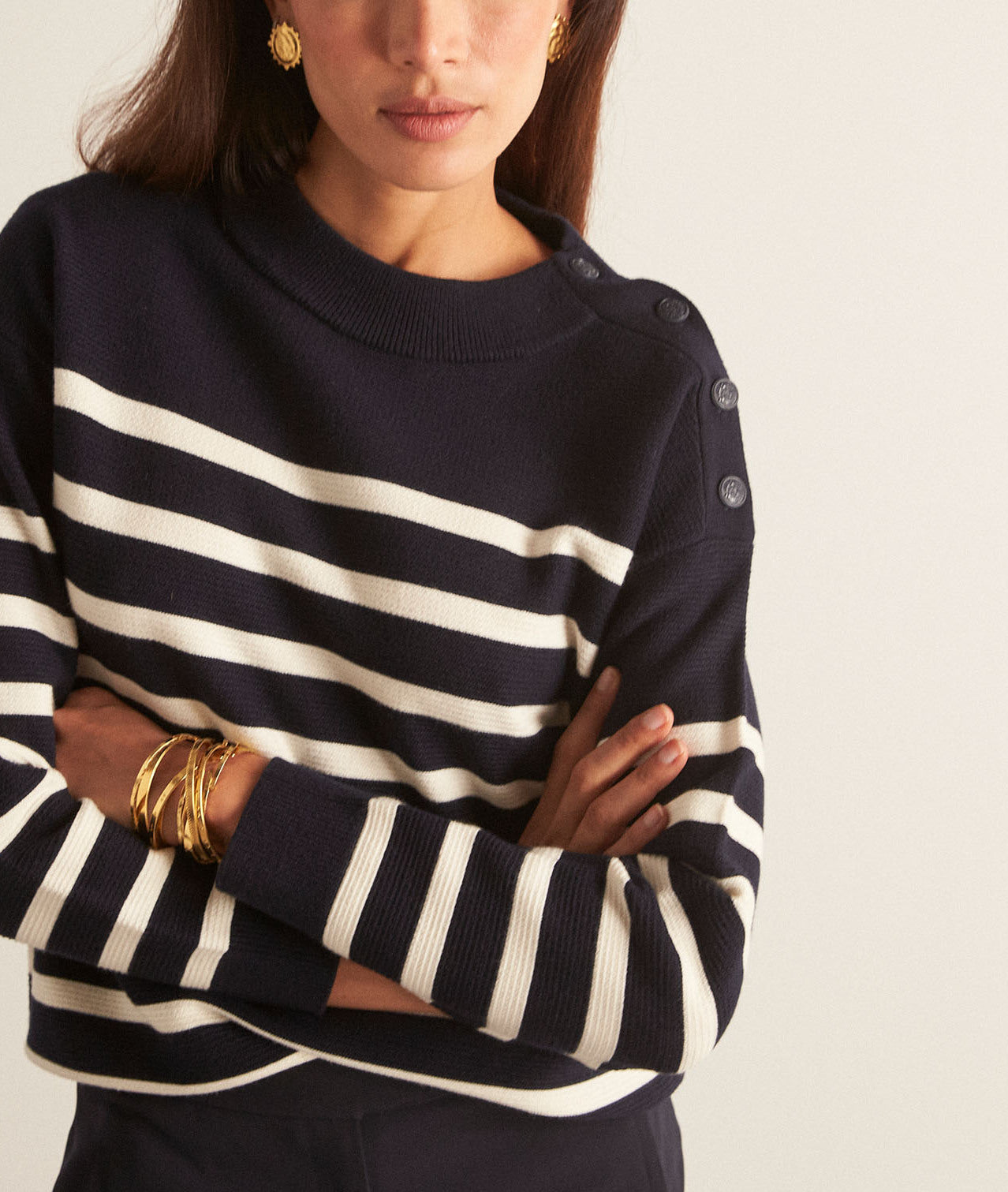 Marinière en viscose EcoVero marine Benson Faume - seconde main