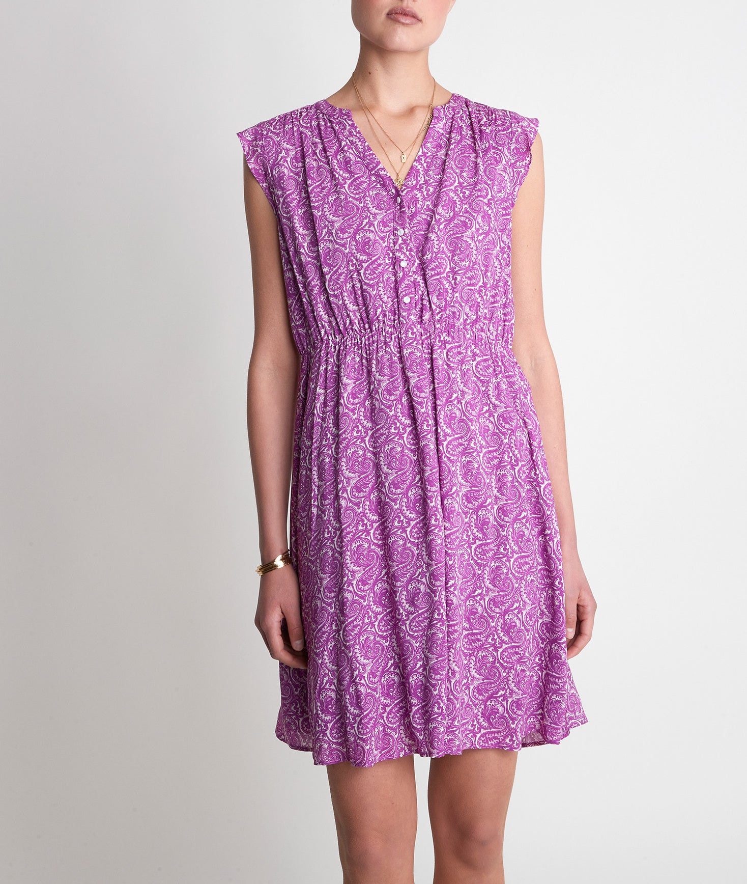 Robe courte imprimée violette Laudine Faume - seconde main