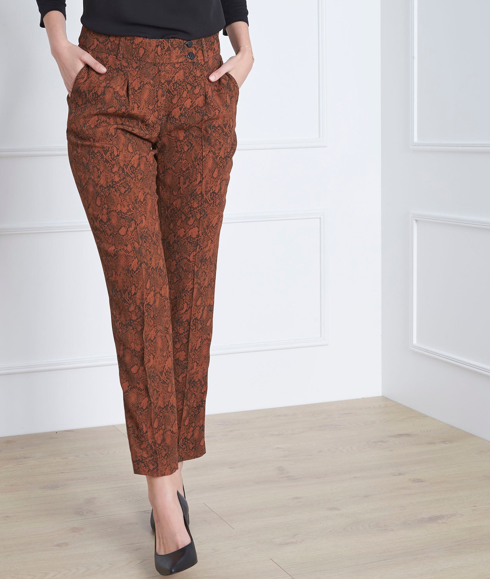 Pantalon acajou imprimé serpent Gerende Faume - seconde main