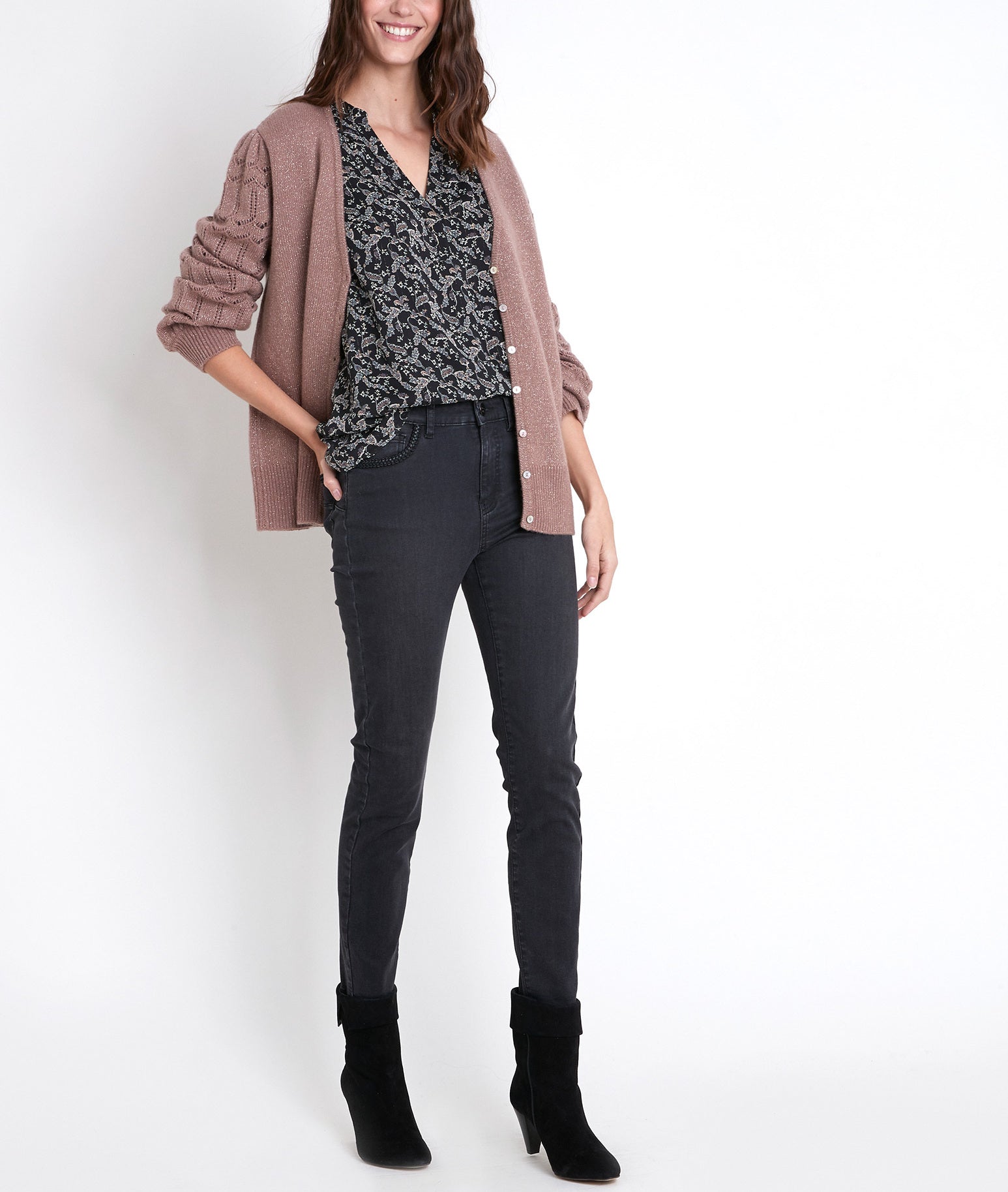 Blouse noire imprimée Elsa Faume - seconde main