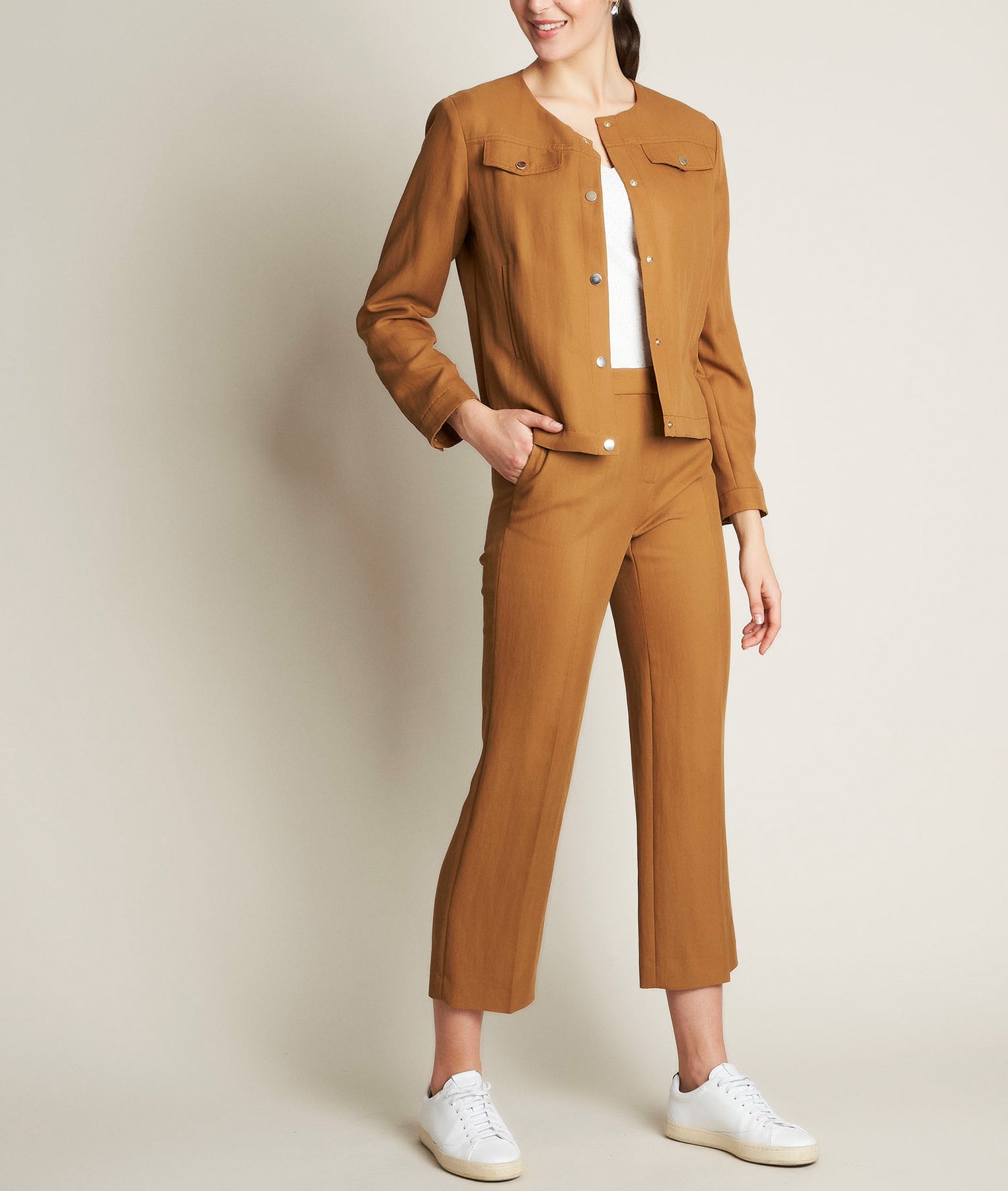 Pantalon cropped camel en Lyocell Ilias Faume - seconde main