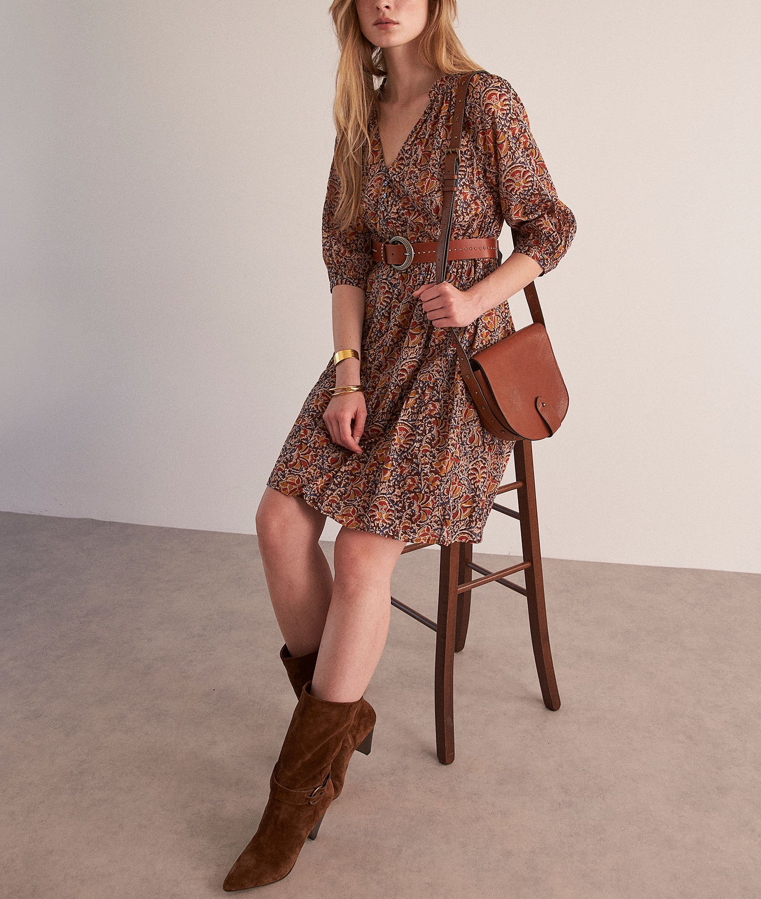 Robe courte en coton imprimé grenat Holivia Faume - seconde main