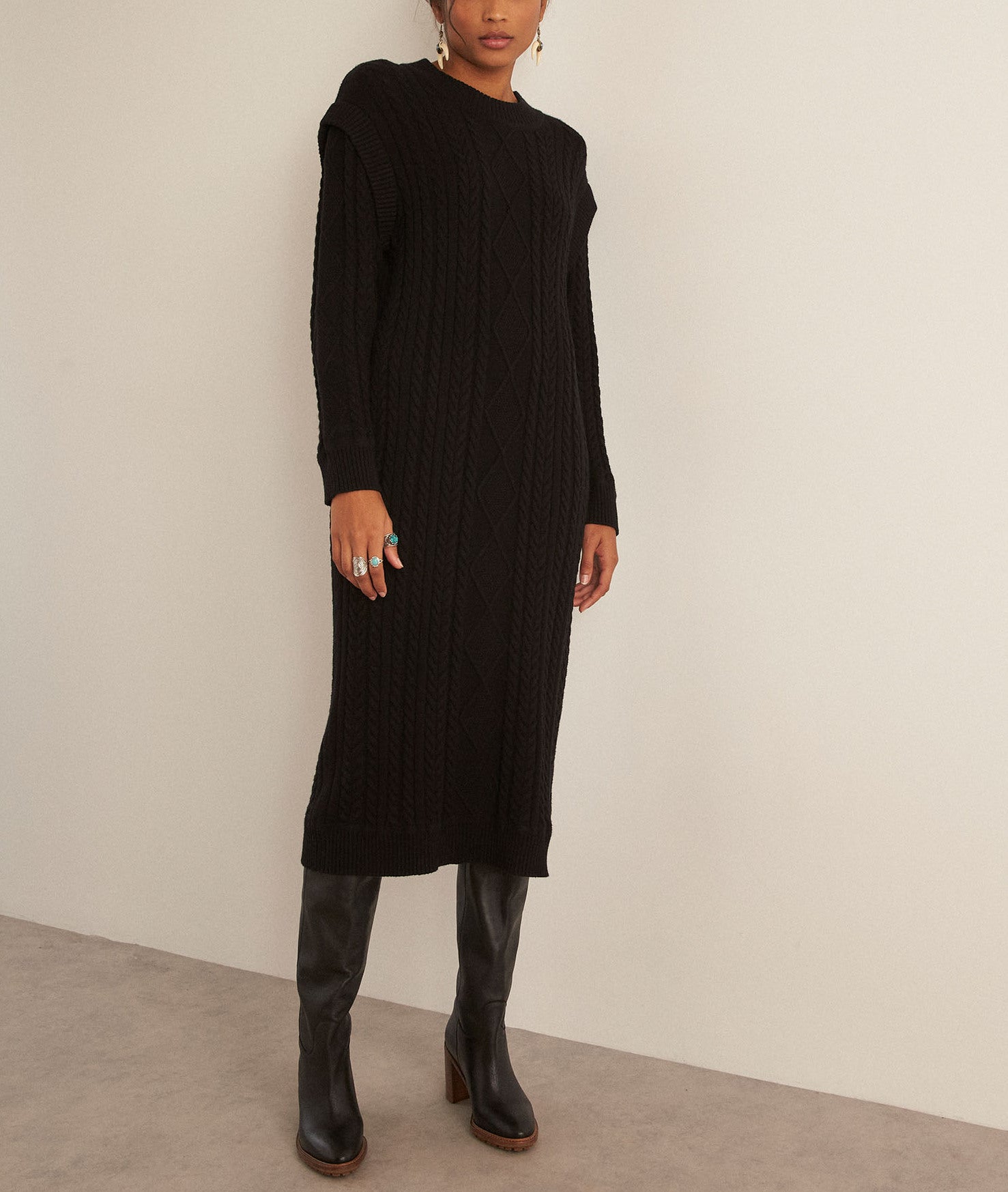 Robe longue en maille torsadée noire Hadda Faume - seconde main