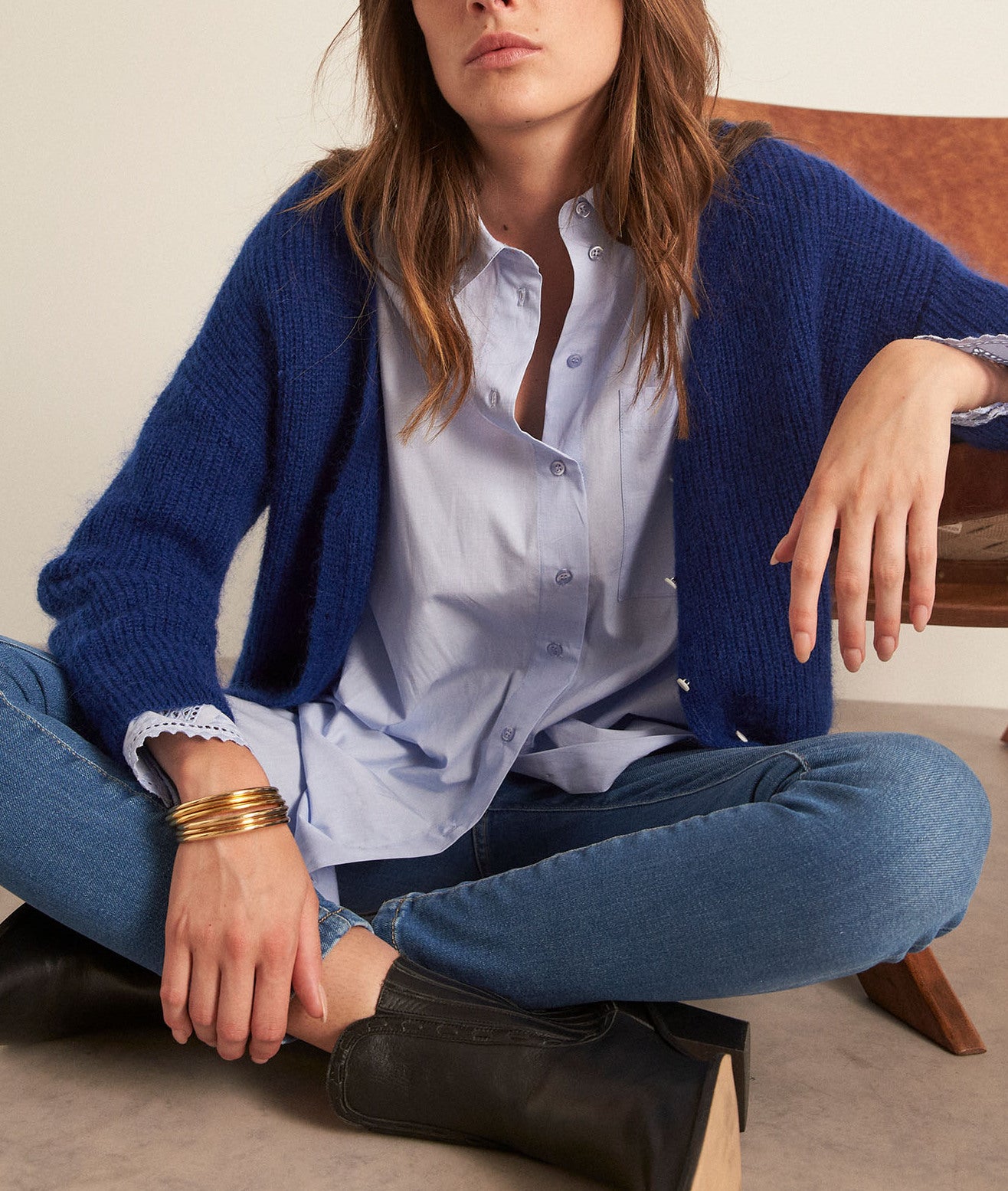 Cardigan en polyamide, laine et mohair bleu Paddy Faume - seconde main