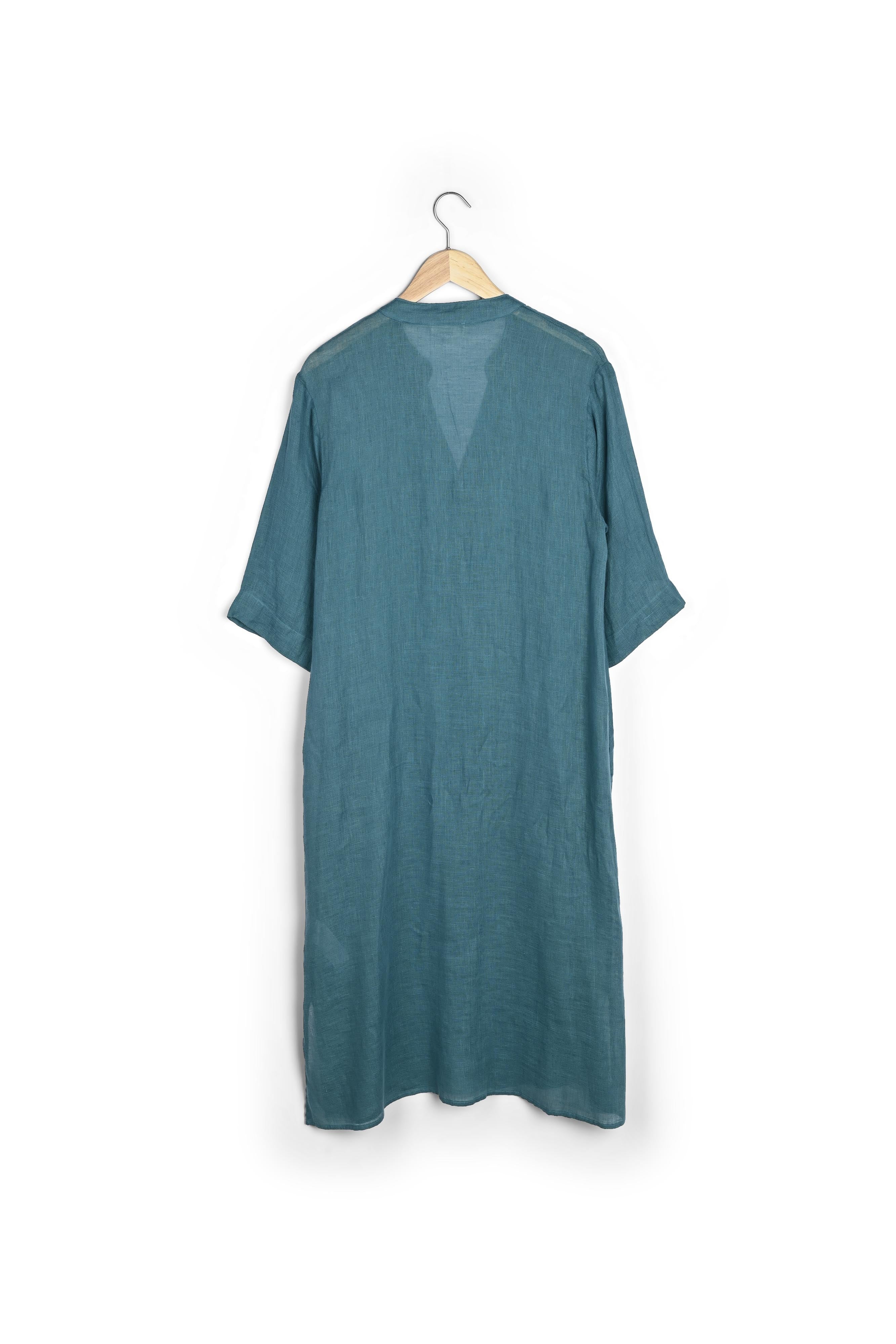 Robe longue boutonnée en lin turquoise Hajar Faume - seconde main
