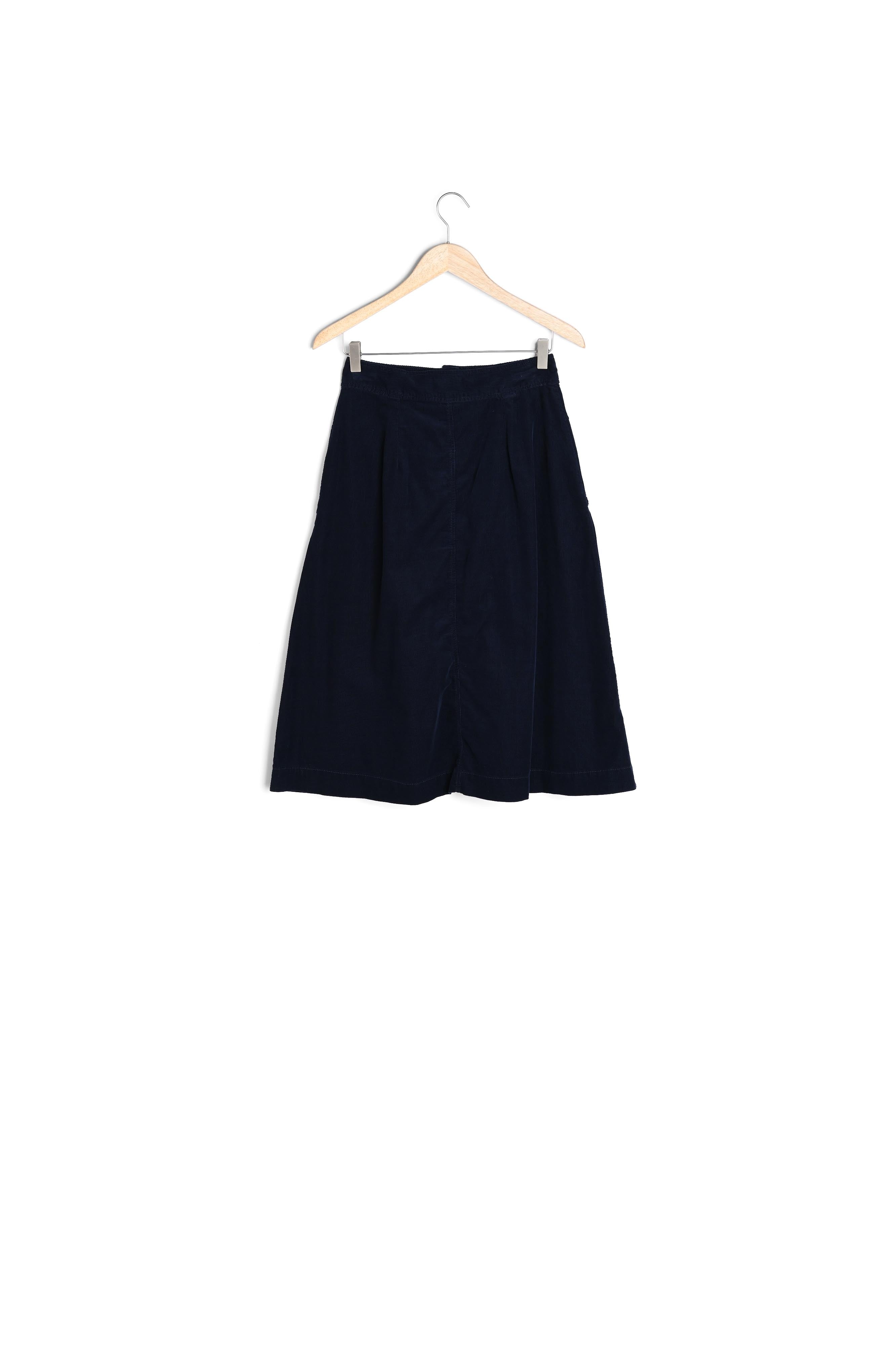 Jupe midi en velours milleraies bleu marine Francine Faume - seconde main