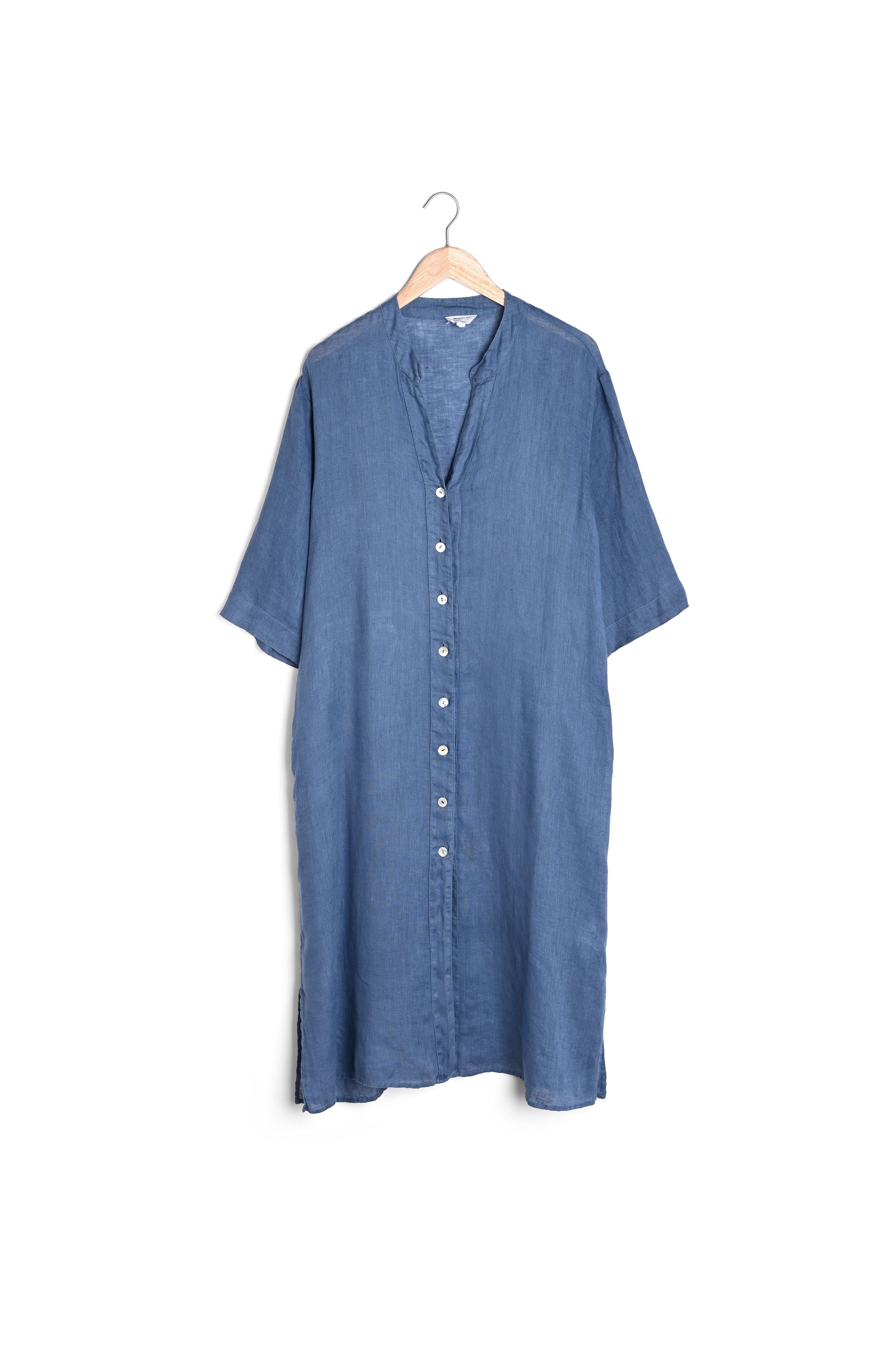 Robe longue boutonnée en lin bleu Hajar Faume - seconde main