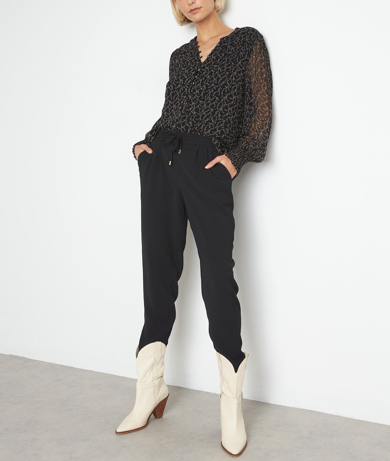 Blouse fluide imprimée noir et blanc Anais Faume - seconde main