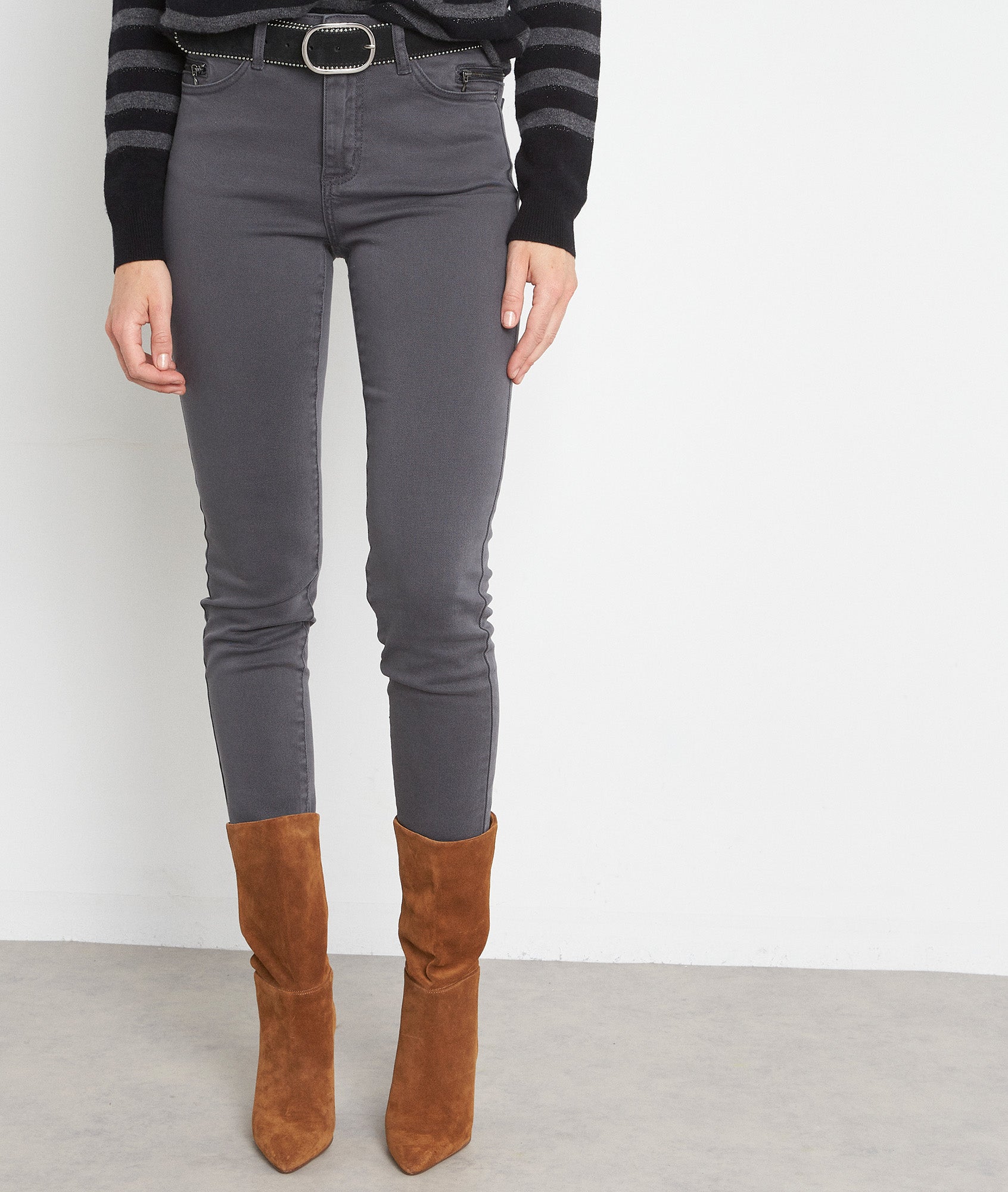 Jean slim en coton gris détail zip Nateo Faume - seconde main
