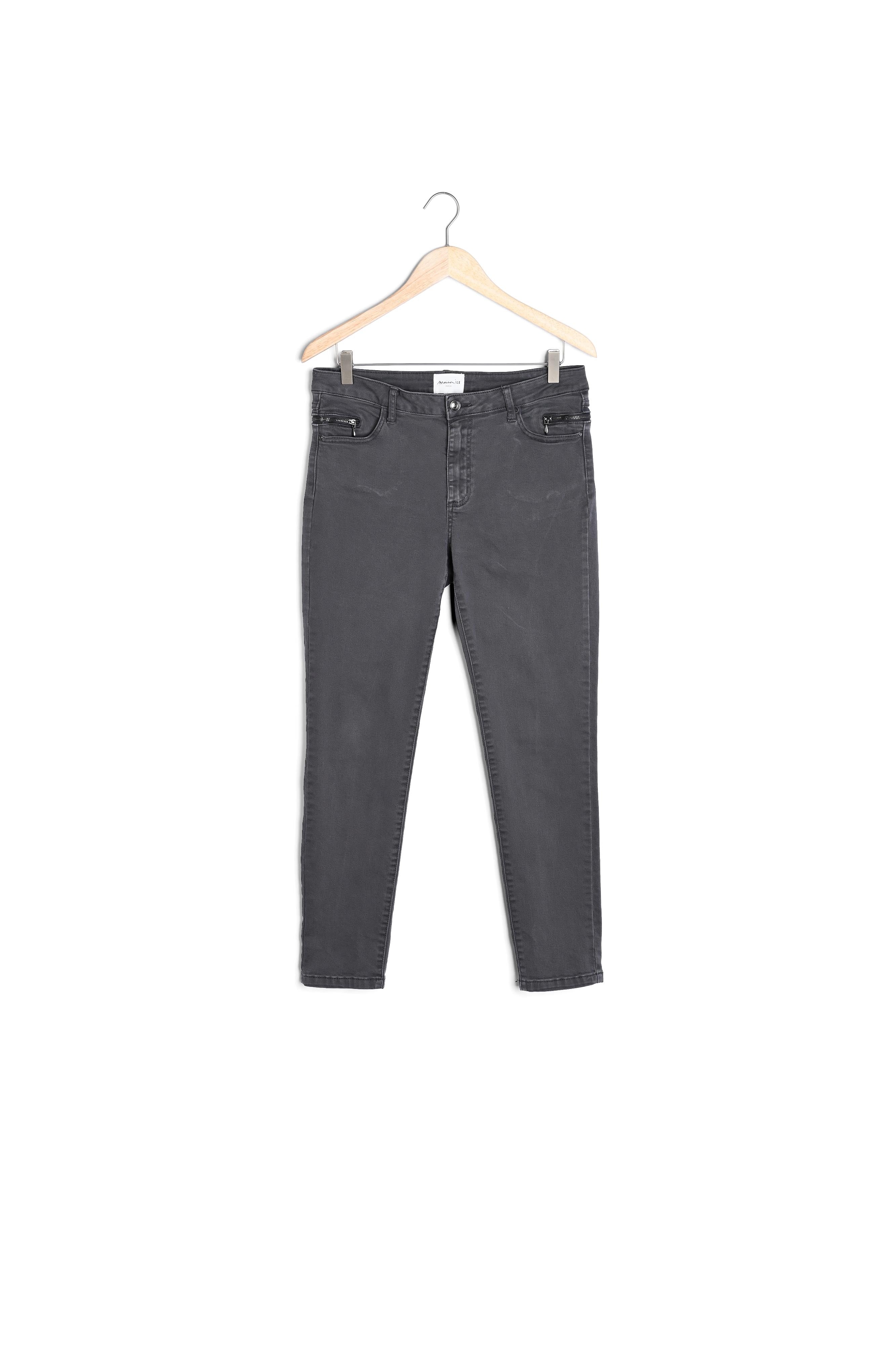 Jean slim en coton gris détail zip Nateo Faume - seconde main