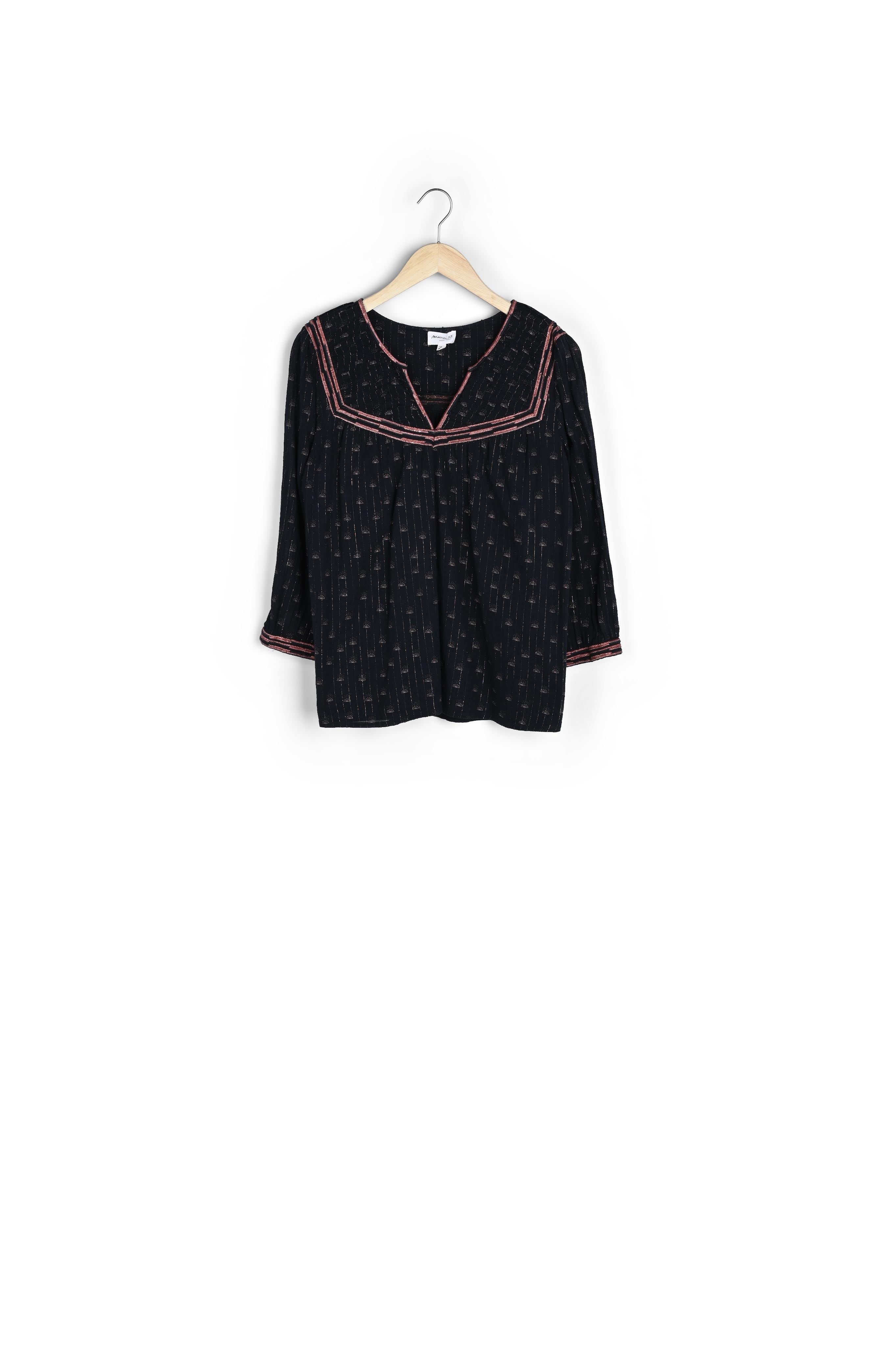 Blouse brodée imprimée en coton noir Leonne Faume - seconde main