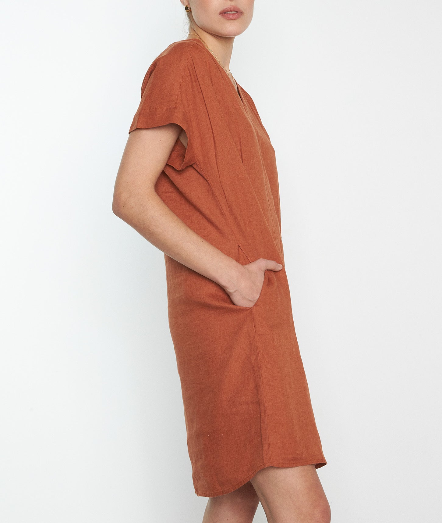 Robe courte en lin responsable bois de rose Nadine Faume - seconde main