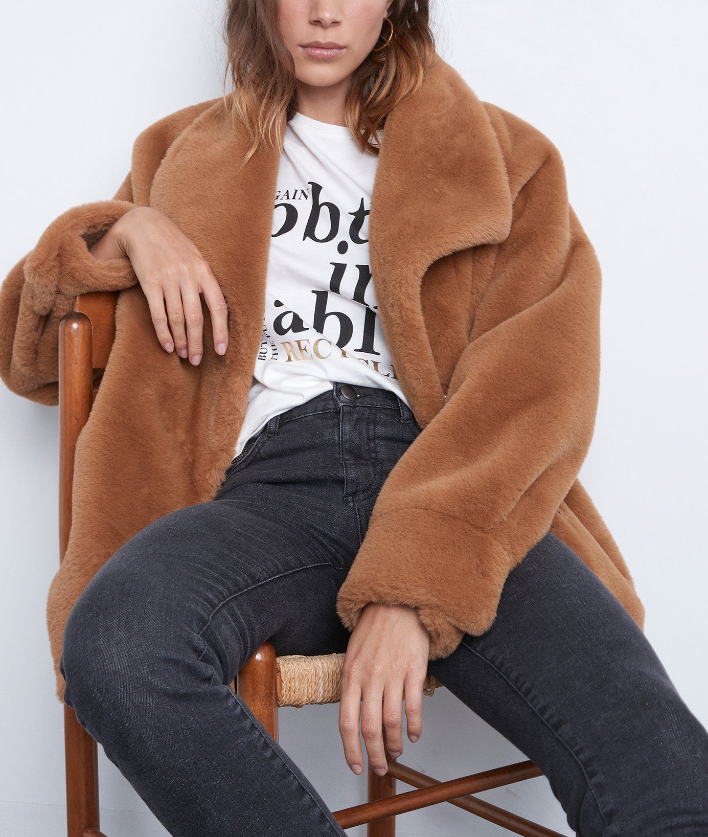 Manteau court en fausse fourrure camel Lauren Faume - seconde main