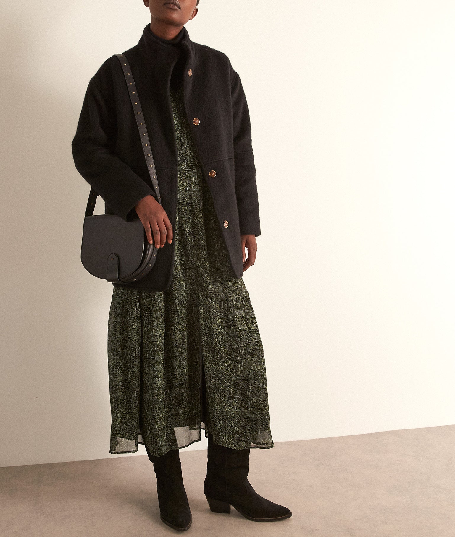 Manteau droit en laine et mohair noir Lamia Faume - seconde main