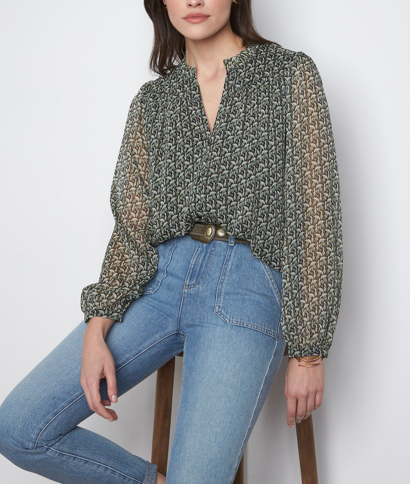 Blouse imprimée vert sapin Lani Faume - seconde main